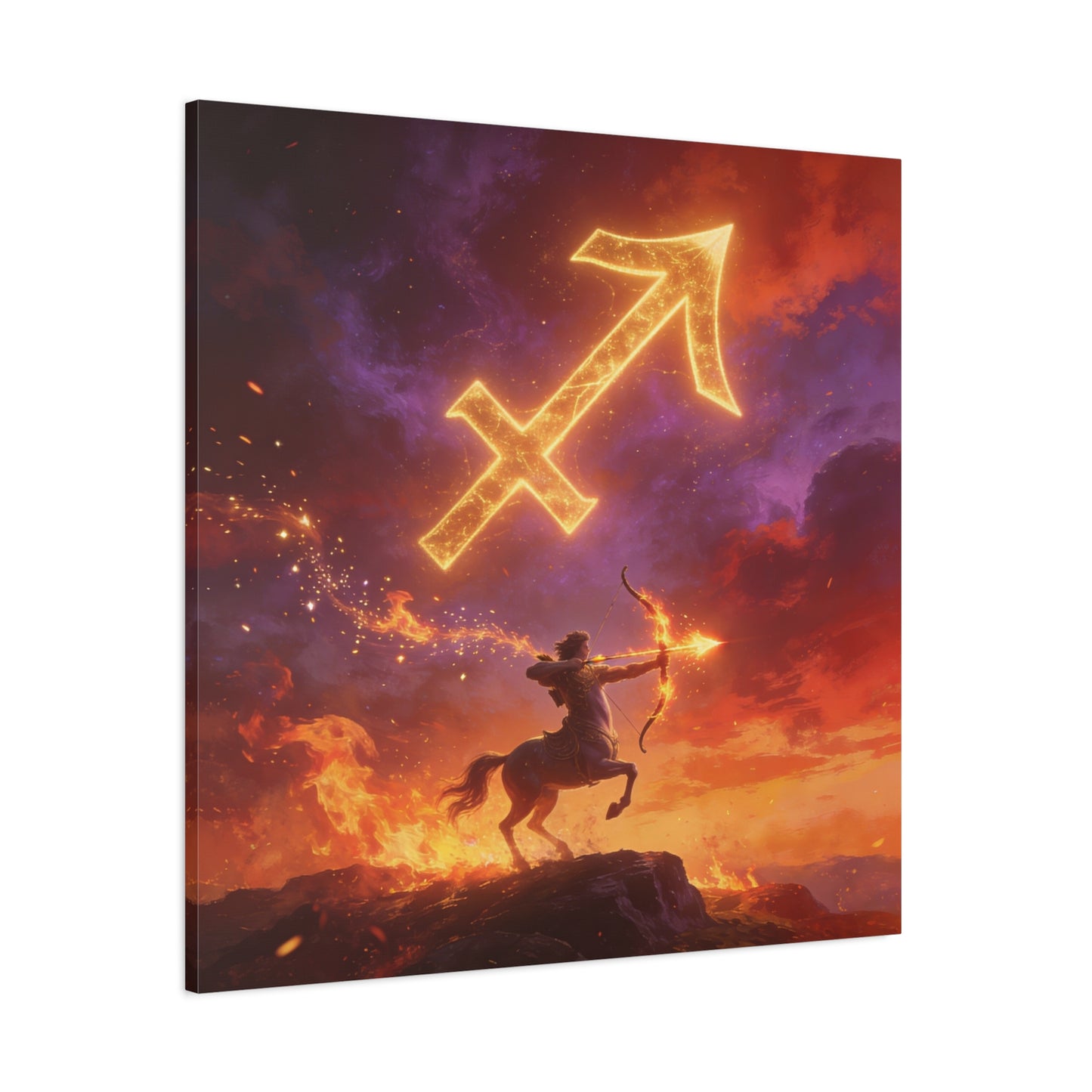Sagittarius Zodiac Canvas Wall Art - Fiery Centaur Archer Astrology Print, Glowing Constellation Symbol - Matte Canvas Decor - Fantasy Style For Bedroom, Office Wall Art - Bedroom Home Decoration