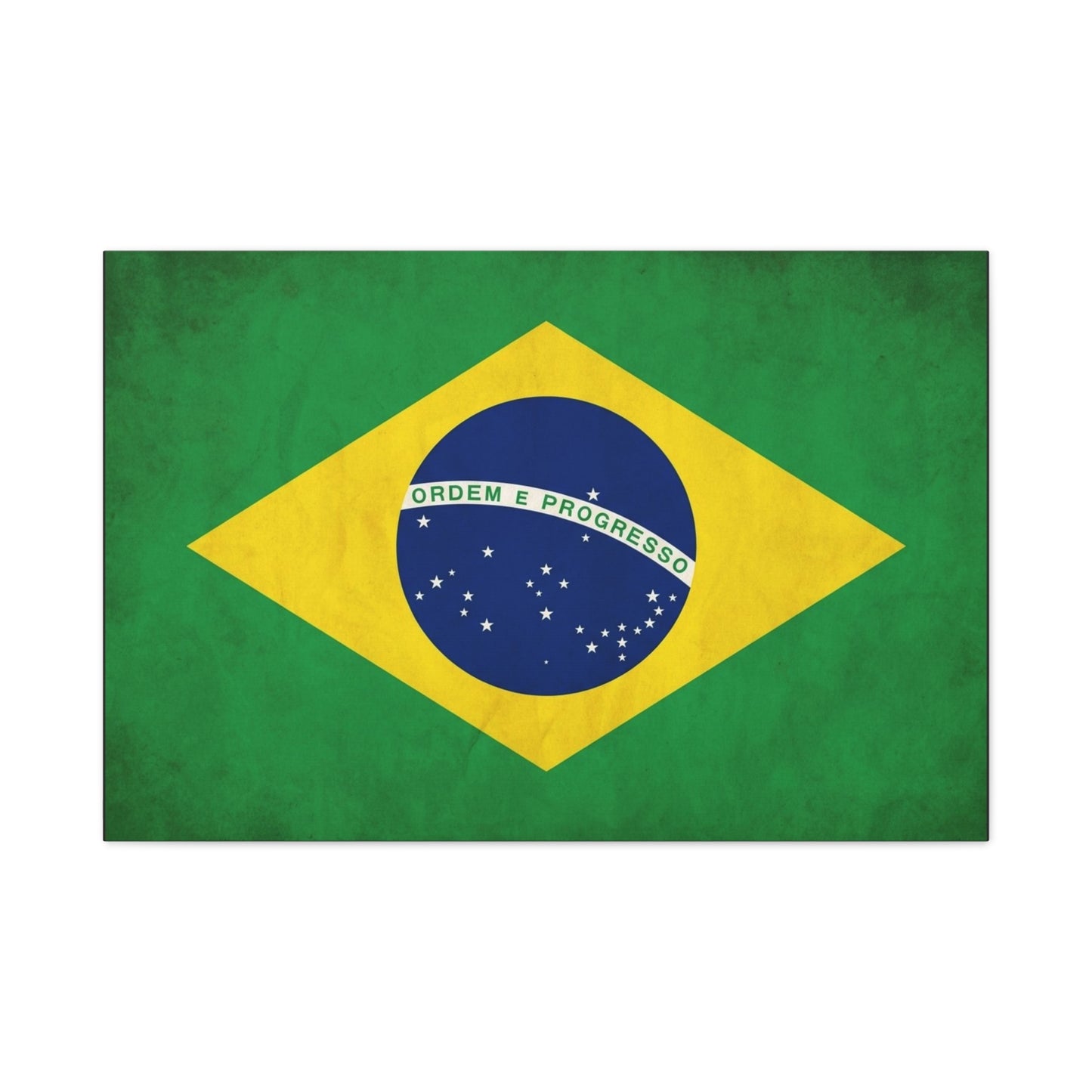 "Ordem E Progresso" Brazil Flag Canvas Wall Art - Brazilian Flag Wall Decor, Vintage National Pride Print - Green Yellow Blue Typography Style - Living Room Bedroom Office Decoration - Ready to Hang