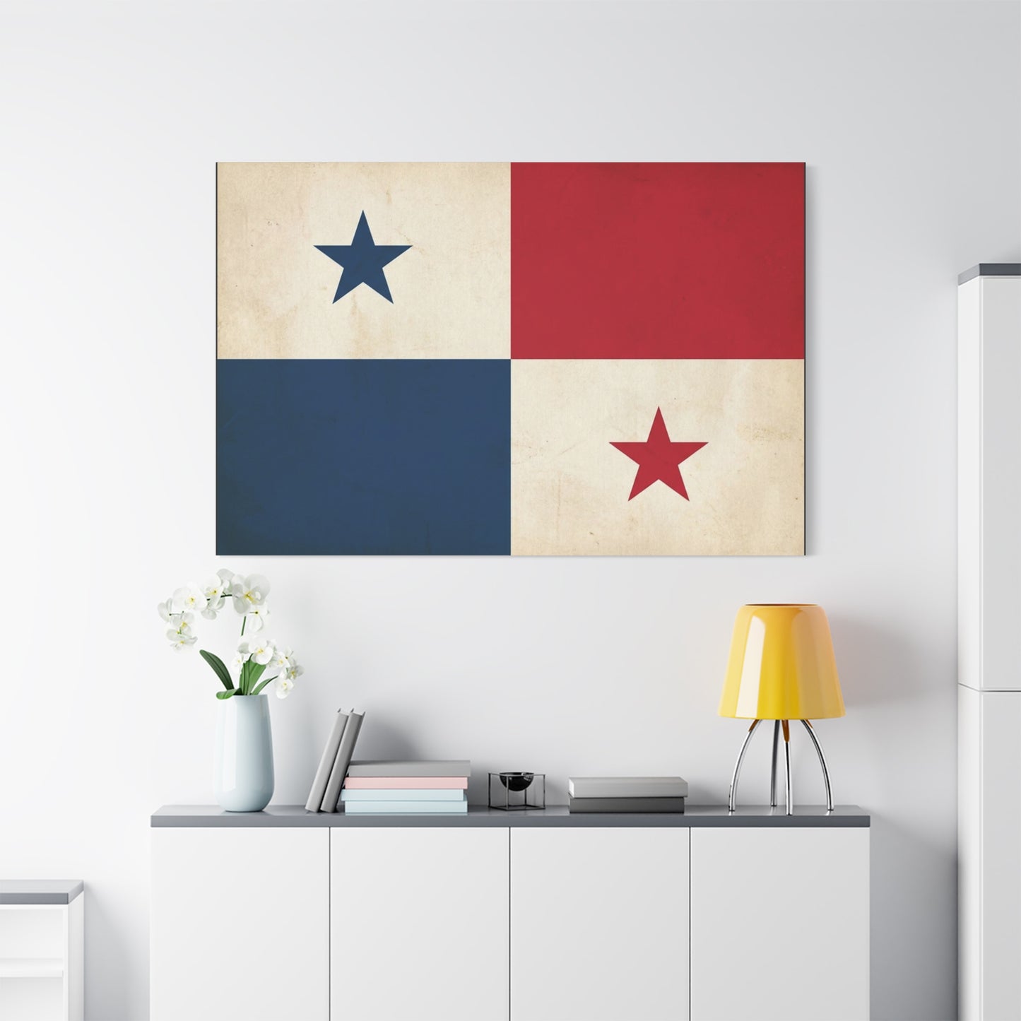 Panama Flag Canvas Wall Art - Vintage Republic Banner Print, Patriotic Red White Blue Star Design - Traditional Style Wall Decor - Living Room Home Decoration, Office Accent - Bedroom Home Decoration