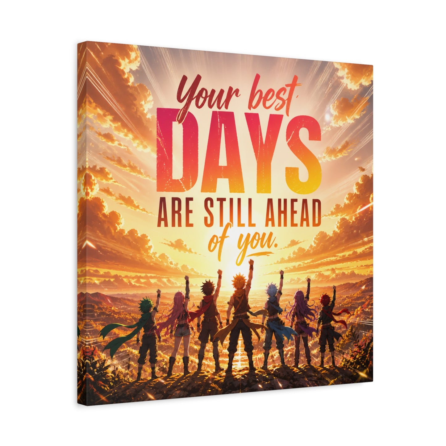 "Your DAYS Are Still Ahead Of You." Anime Quote Canvas Wall Art - Sunset Sky Motivational Poster Print - Contemporary Typography Decor - Bedroom Wall Accent - Ready to Hang - Bedroom Home Decoration