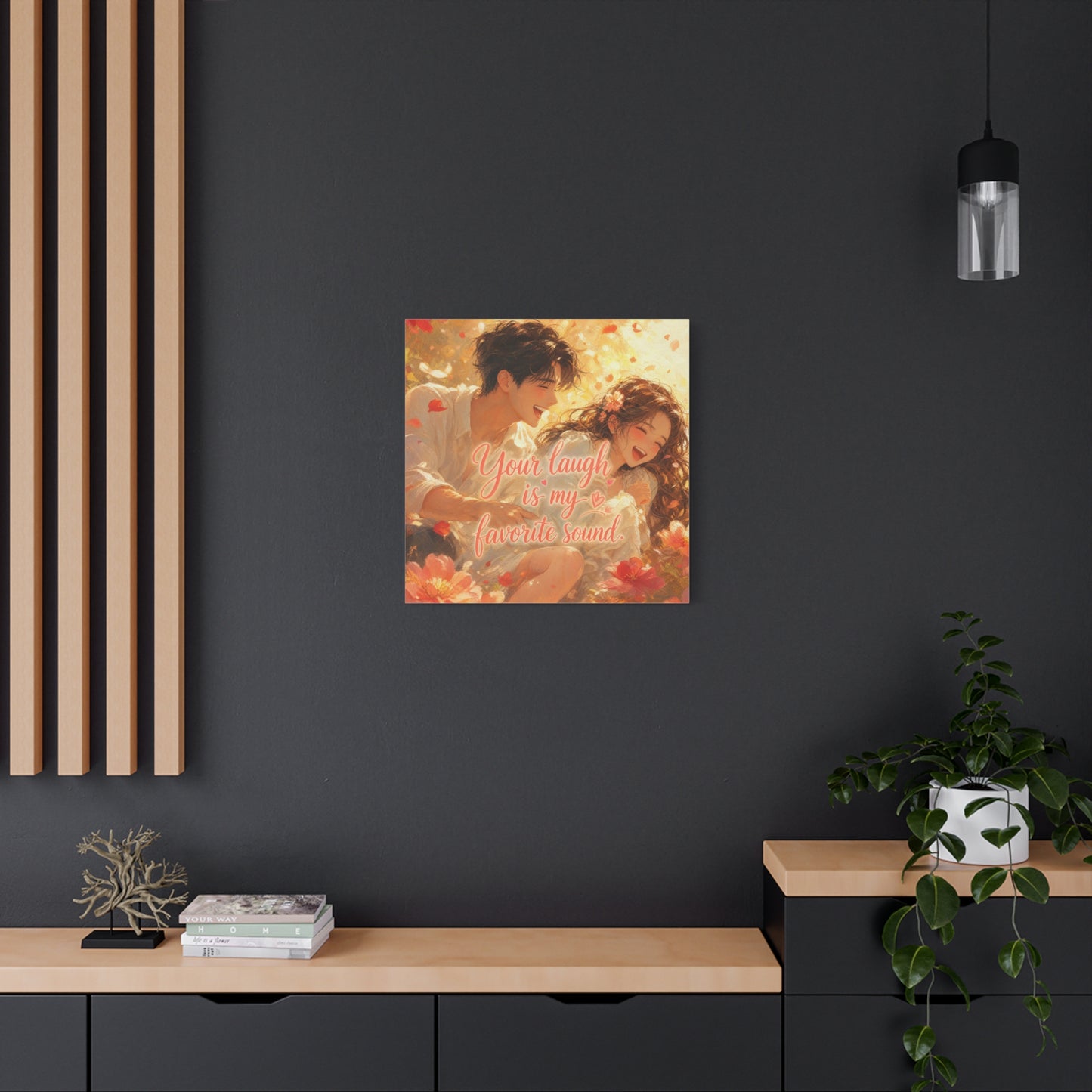 "Your Laugh Is My Favorite Sound" Romantic Couple Canvas Wall Art - Floral Love Quote Print - Warm Golden Painterly Style - Bedroom Wall Decor, Living Room Home Decoration - Bedroom Home Decoration