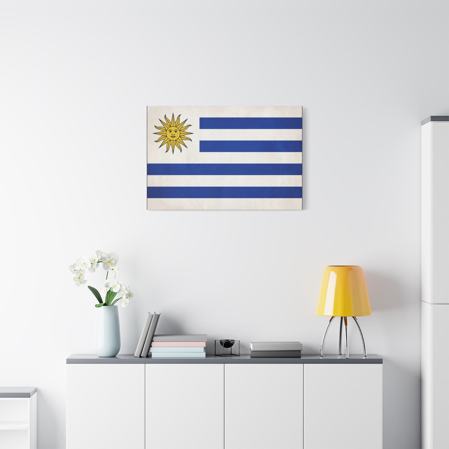 Uruguay Flag Canvas Wall Art - Blue White Stripes Sun Of May Patriotic Print - Vintage National Pride Decor - Living Room Wall Decor, Bedroom Home Decoration - Bedroom Home Decoration - Ready to Hang