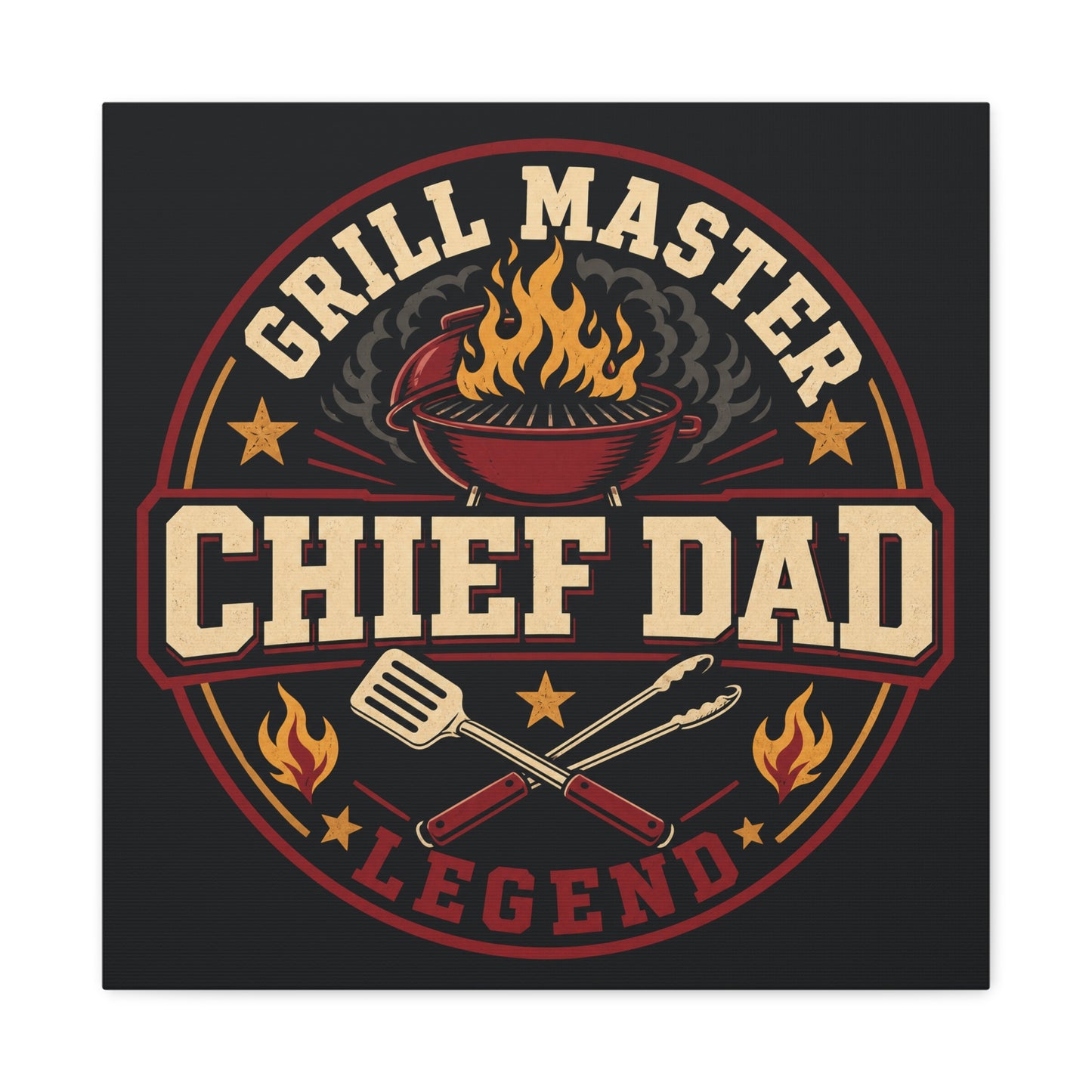 "Grill Master Chef Dad Legend" Canvas Wall Art - Vintage BBQ Typography Print, Rustic Kitchen Decor, Man Cave Wall Hanging, Retro Barbecue Poster Style Home Accent - Ready to Hang - Ready to Hang