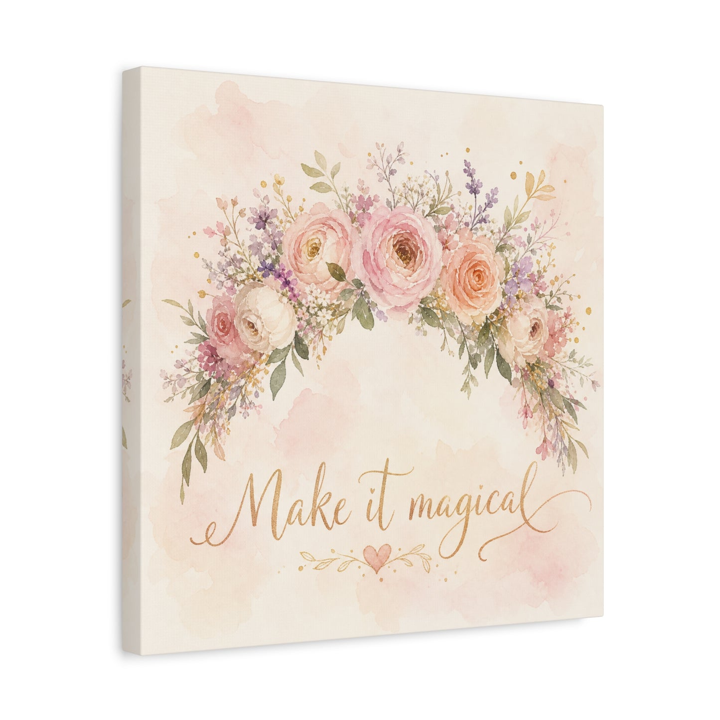 "Make It Magical" Floral Canvas Wall Art - Blush Rose Watercolor Quote Print, Pink Botanical Home Decor, Girls Bedroom Wall Decoration, Nursery Accent, Bohemian Living Room Style - Ready to Hang