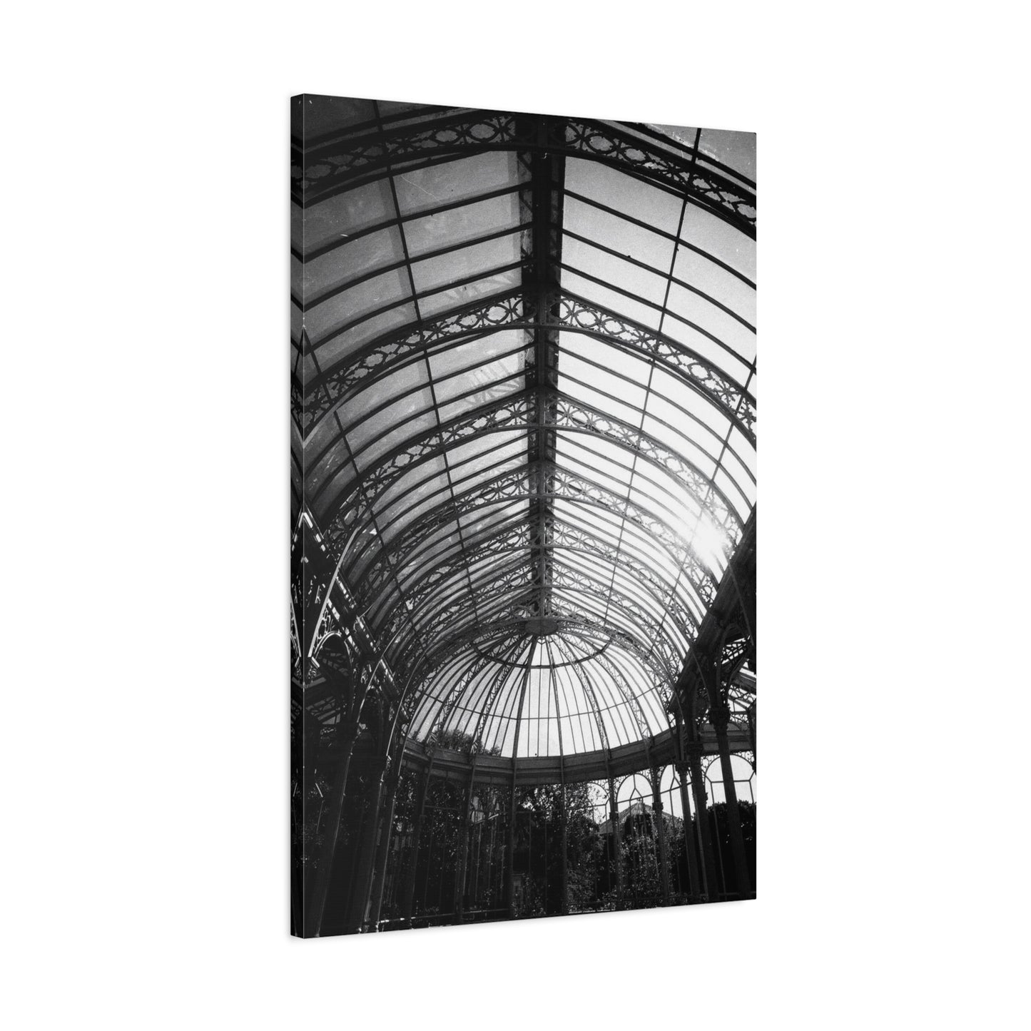 Black And White Glass Conservatory Canvas Wall Art - Architectural Art Print, Vintage Iron Pavilion Roof, Modern Minimalist Decor - Living Room Wall Decor, Office Art - Bedroom Home Decoration