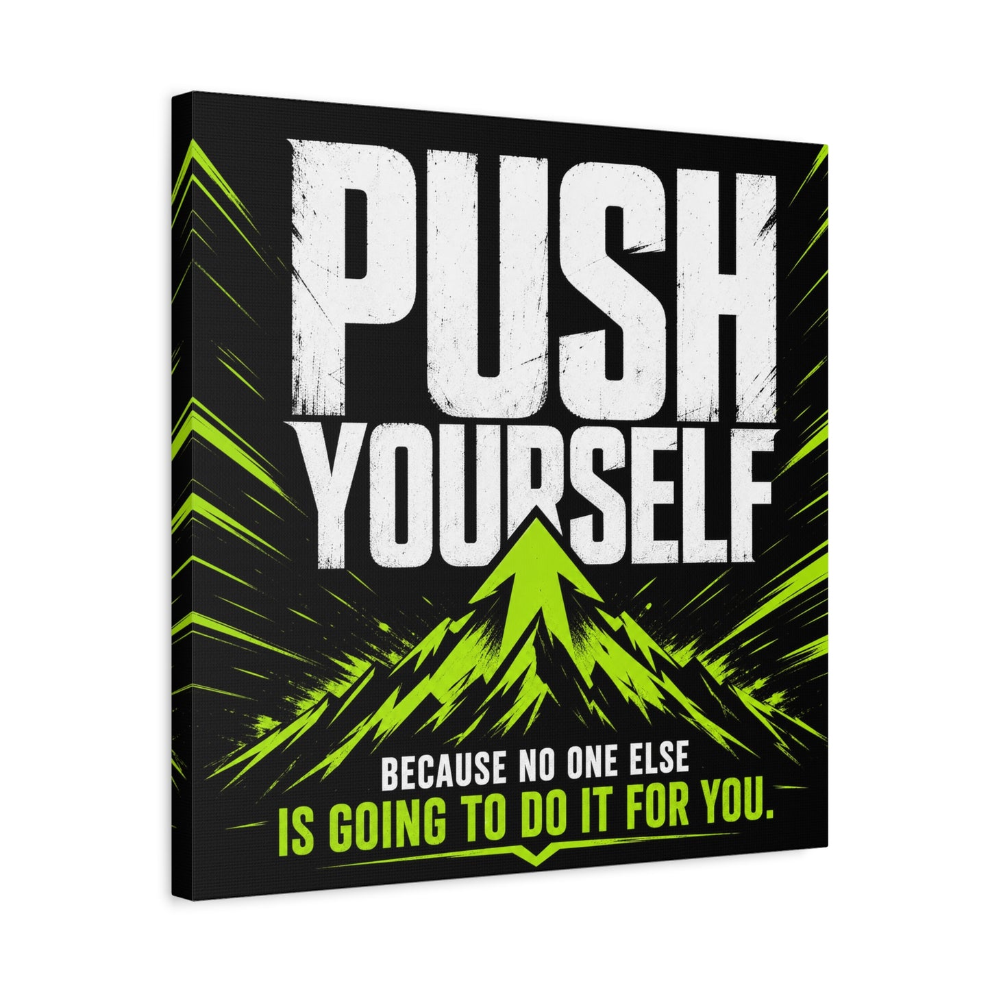 "Push Yourself Because No One Else Is Going To Do It For You" Motivational Canvas Wall Art - Bold Typography Quote Print, Modern Black Neon Green Design - Home Office Wall Decor, Teen Room