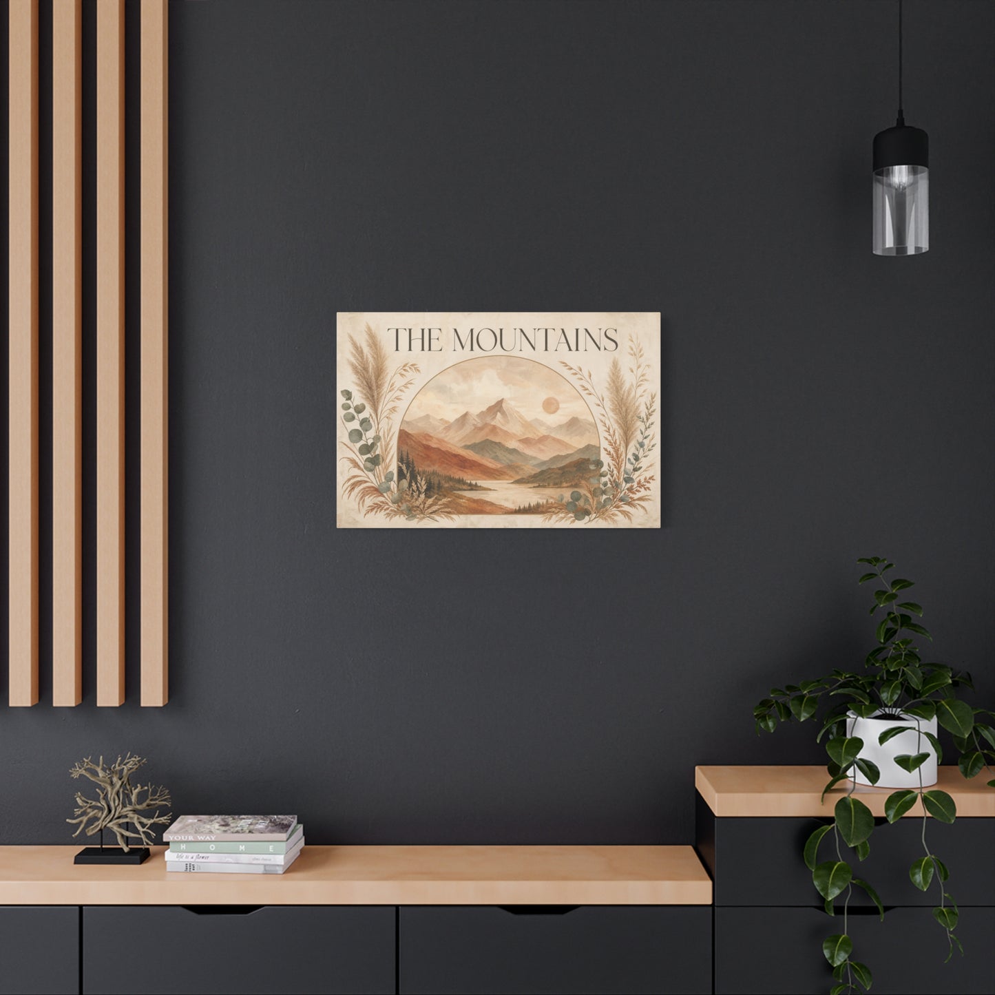"The Mountains" Mountain Landscape Canvas Wall Art - Neutral Boho Nature Print, Desert Sun Lake Scene, Contemporary Rustic Style - Living Room Wall Decor, Bedroom Home Decoration - Ready to Hang
