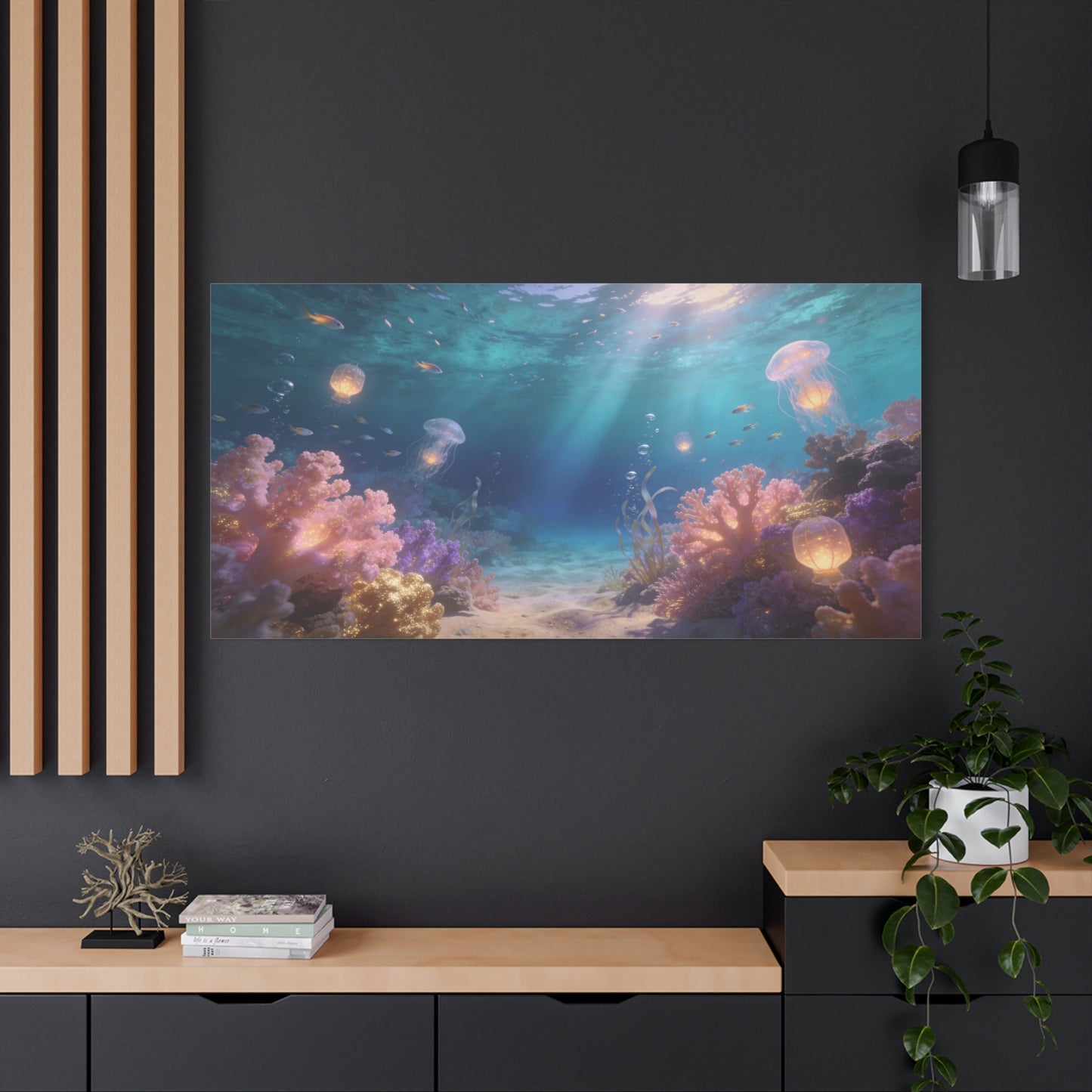 Underwater Jellyfish Canvas Wall Art - Glowing Coral Reef Ocean Scene, Dreamy Seascape Canvas Print - Contemporary Coastal Style - Living Room Wall Decor, Bedroom Home Decoration - Ready to Hang