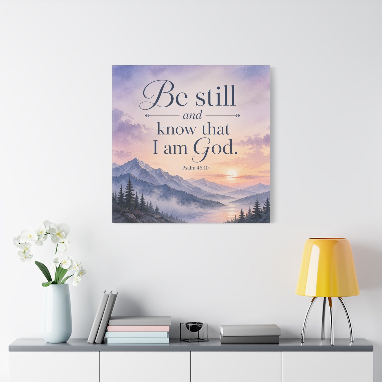 "Be Still And Know That I Am God. - Psalm 46:10" Scripture Canvas Wall Art - Mountain Sunrise Bible Verse Decor - Traditional Christian Home Accent - Bedroom Living Room Decoration - Office Wall Art