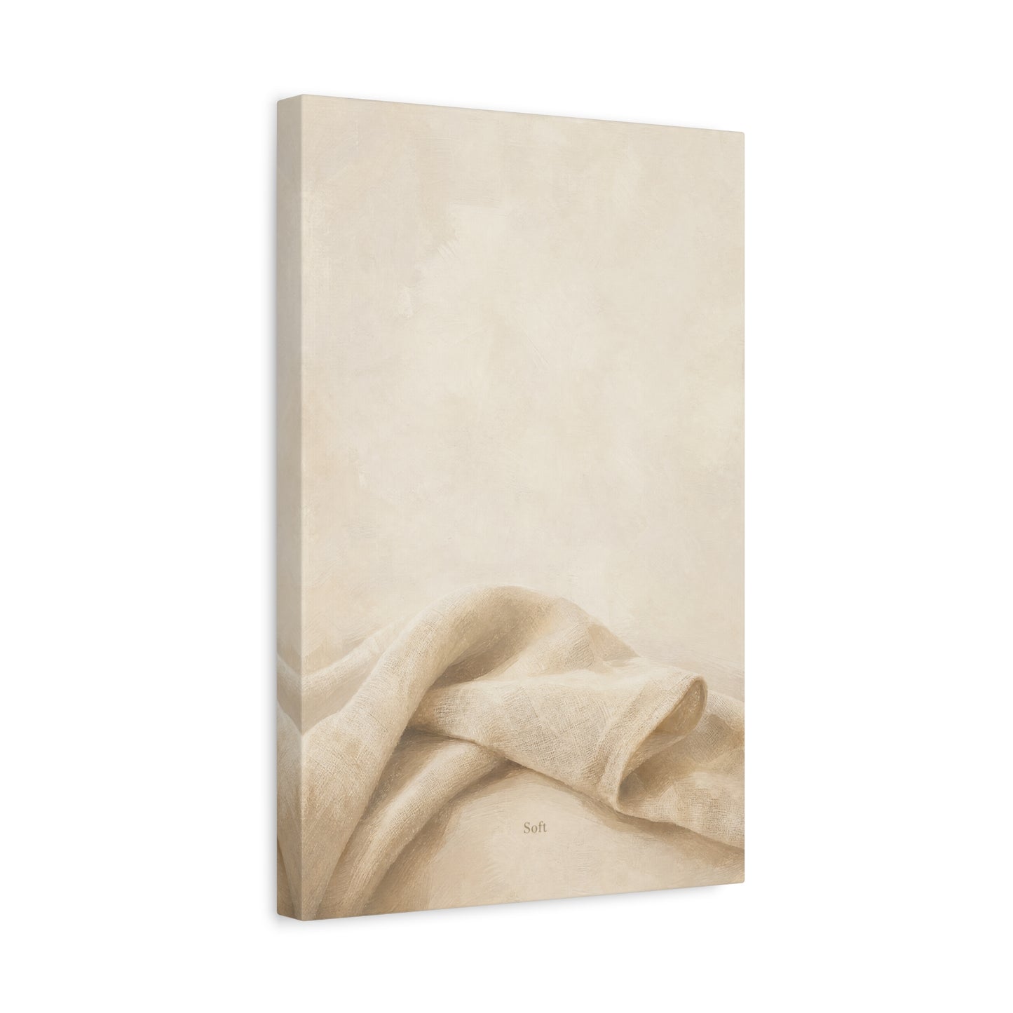 "Soft" Neutral Fabric Canvas Wall Art - Beige Linen Drapery Print, Minimalist Contemporary Decor - Cotton Art Print For Bedroom Living Room, Japandi Wall Decor Home Decoration - Modern Farmhouse Style