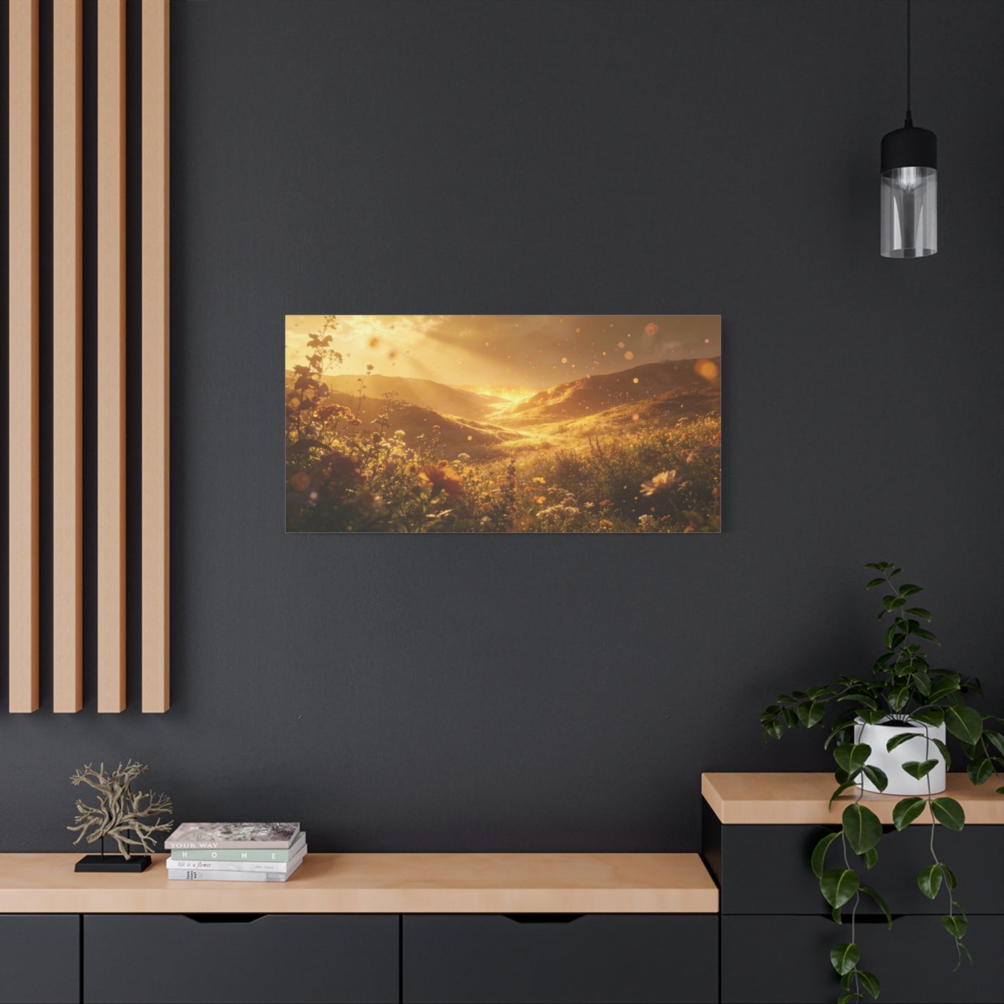 Golden Wildflower Valley Canvas Wall Art - Sunlit Meadow Landscape Print, Warm Rustic Contemporary Decor - Matte Cotton Artwork For Living Room, Bedroom Decoration, Office Accent - Office Wall Art