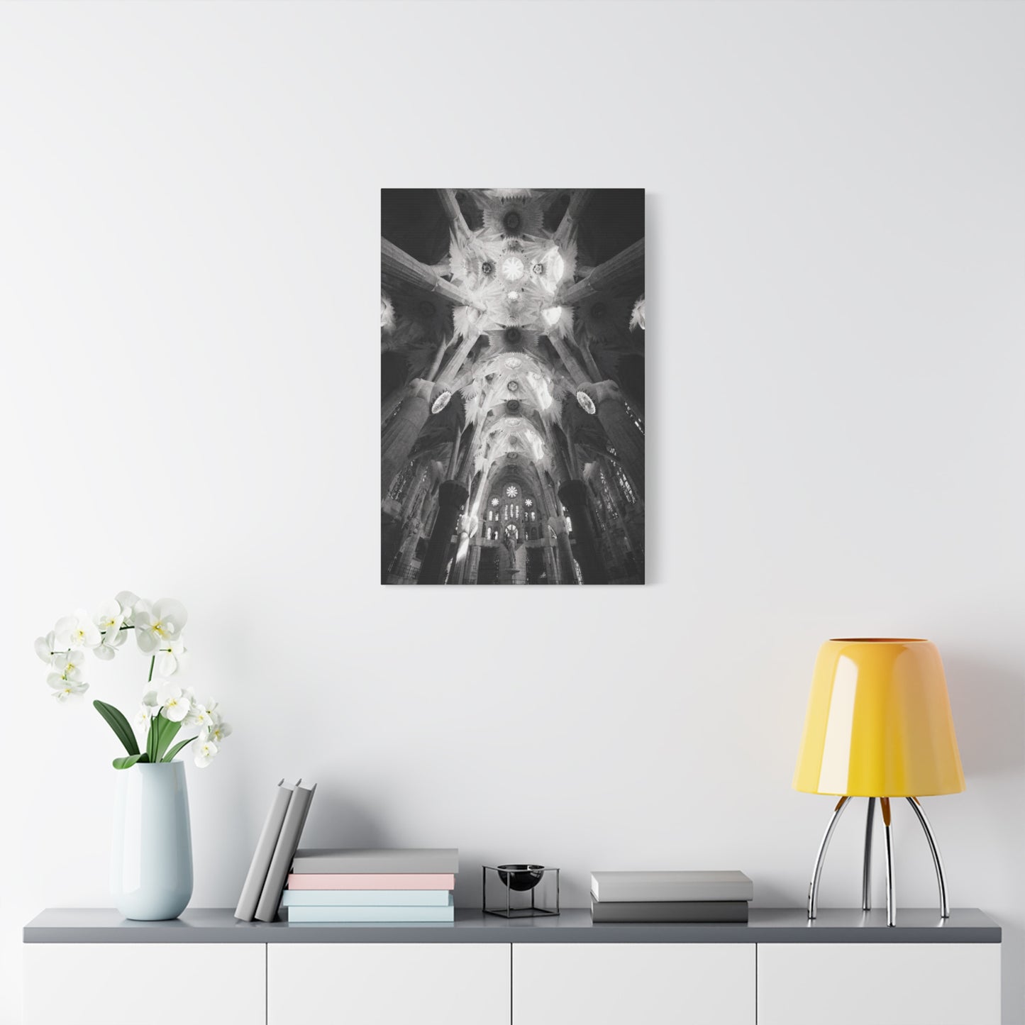 Sagrada Familia Cathedral Interior Canvas Wall Art - Black And White Architectural Art Print, Gothic Ceiling Columns, Contemporary Wall Decor For Living Room Office - Bedroom Home Decoration