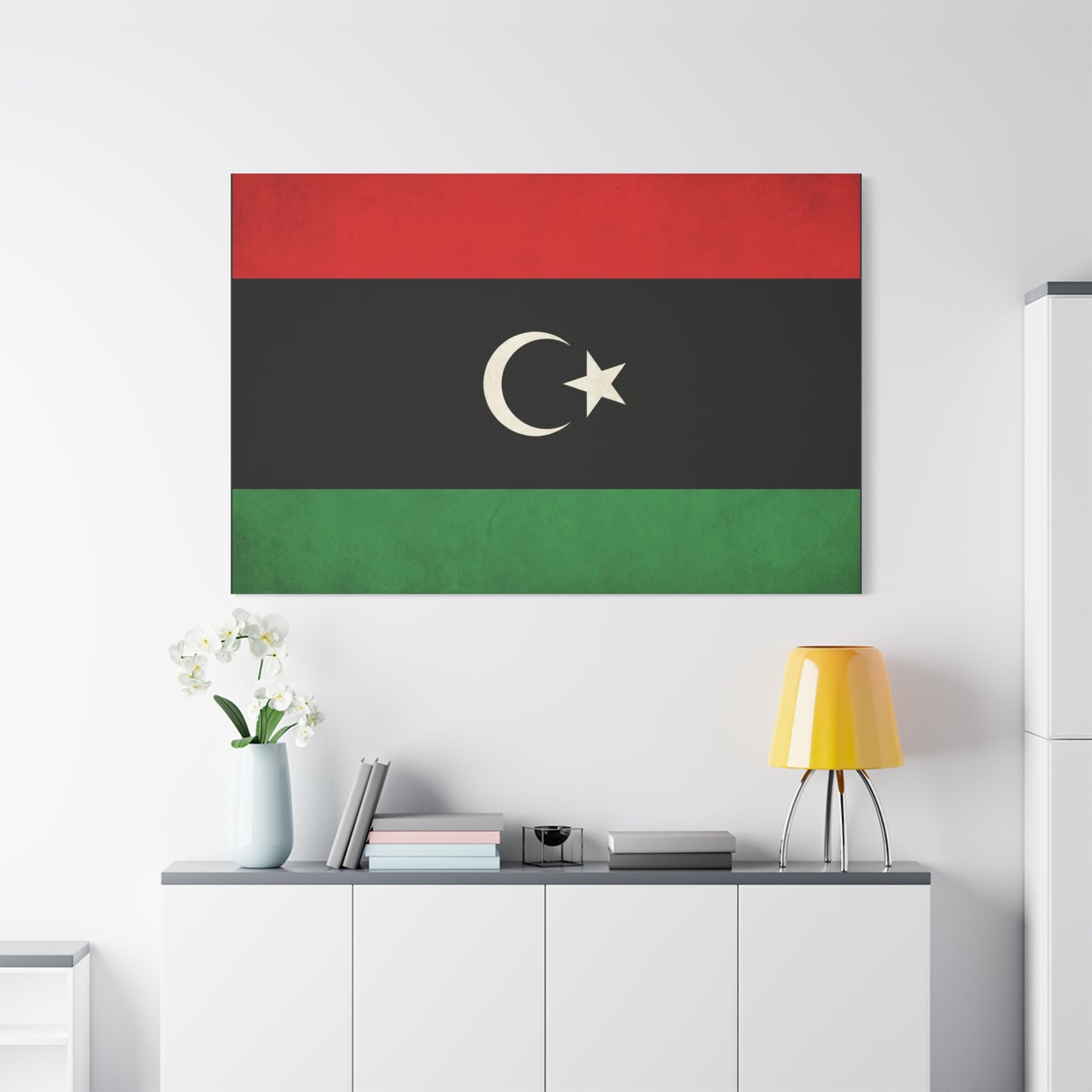 Libya Flag Canvas Wall Art - Red Black Green Crescent Star Print Picture - Vintage Patriotic Style, Matte Finish Canvas Print, Living Room Wall Decor, Bedroom Home Decoration - Bedroom Home Decoration