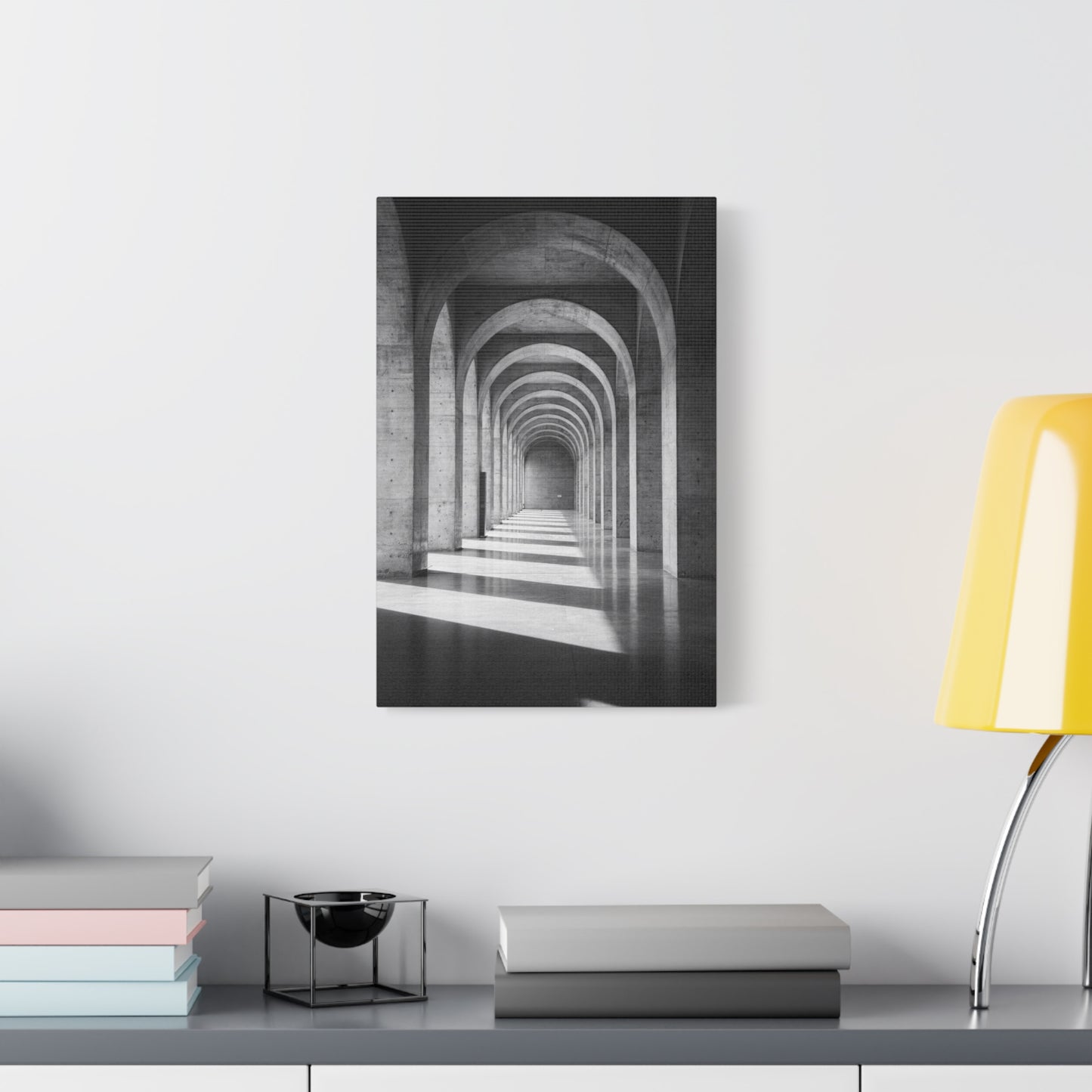 Black And White Arched Hallway Canvas Wall Art - Minimalist Architecture Art Print, Modern Concrete Corridor Interior, Contemporary Living Room Wall Decor Office Art - Bedroom Home Decoration