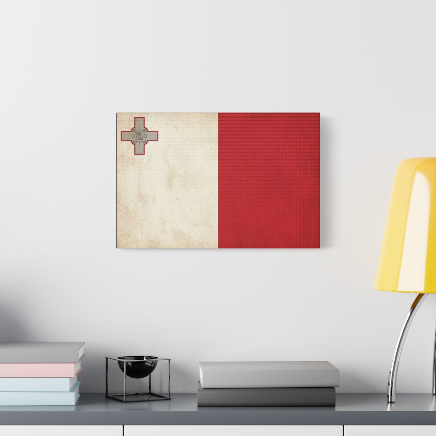 Malta Flag Canvas Wall Art - Vintage Maltese Cross National Banner Print - Red And White Patriotic Decor, Matte Finish Canvas, Living Room Wall Decor, Office Art Accent - Bedroom Home Decoration