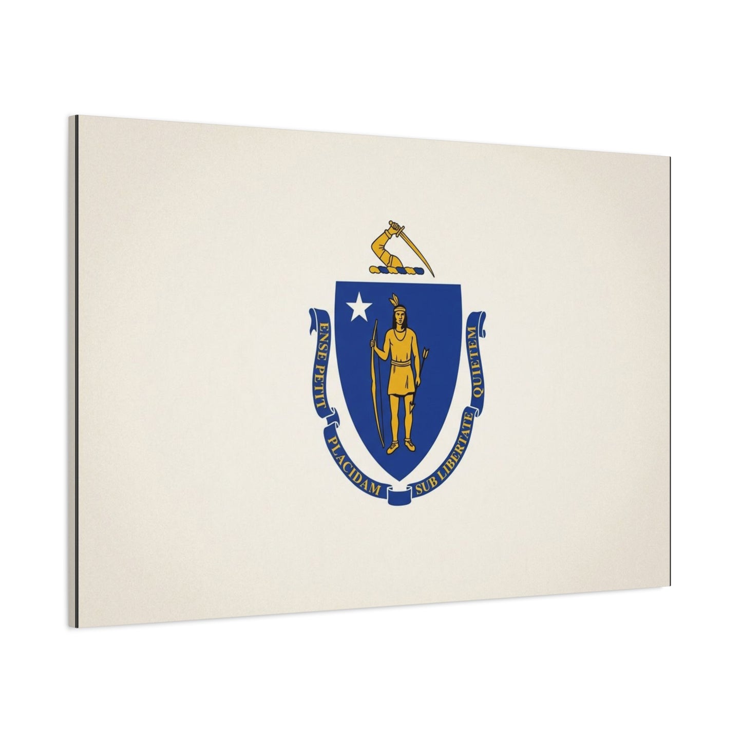 Massachusetts State Flag Canvas Wall Art - Ense Petit Placidam Sub Libertate Quietem - Blue Shield Native American Crest - Minimalist Patriotic Decor - Living Room Wall Decor - Bedroom Home Decoration