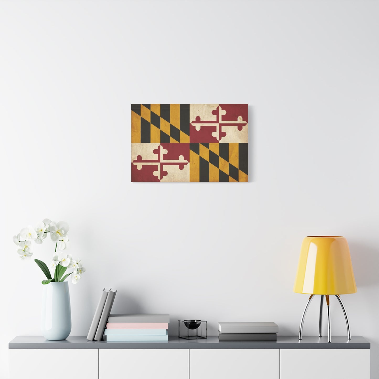 Maryland State Flag Canvas Wall Art - Vintage Red Gold Black Crest Design - Rustic Americana Decor - Living Room Wall Decor, Office Decoration - Bedroom Home Decoration - Modern Farmhouse Style