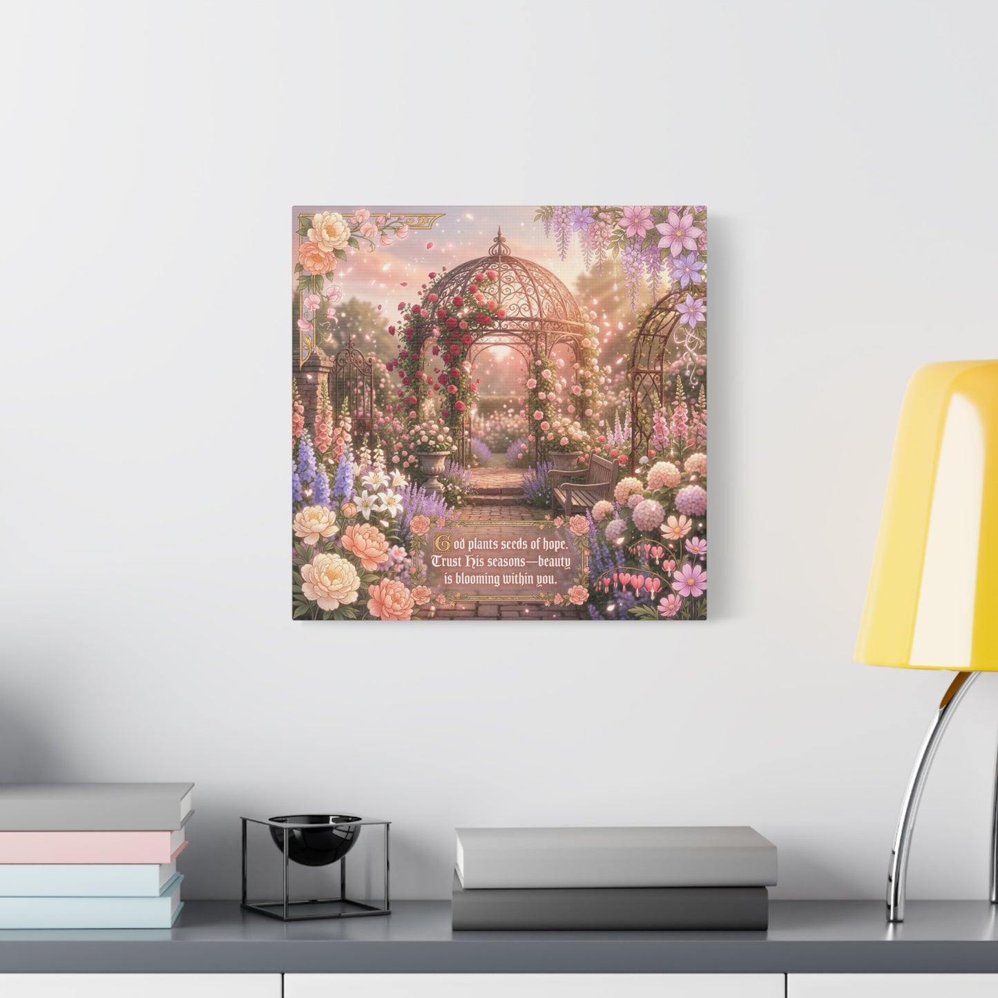 "God Plants Seeds Of Hope" Floral Garden Canvas Wall Art - Romantic Rose Gazebo Scripture Quote Print - Matte Botanical Cottagecore Decor - Bedroom Living Room Home Decoration - Living Room Wall Decor