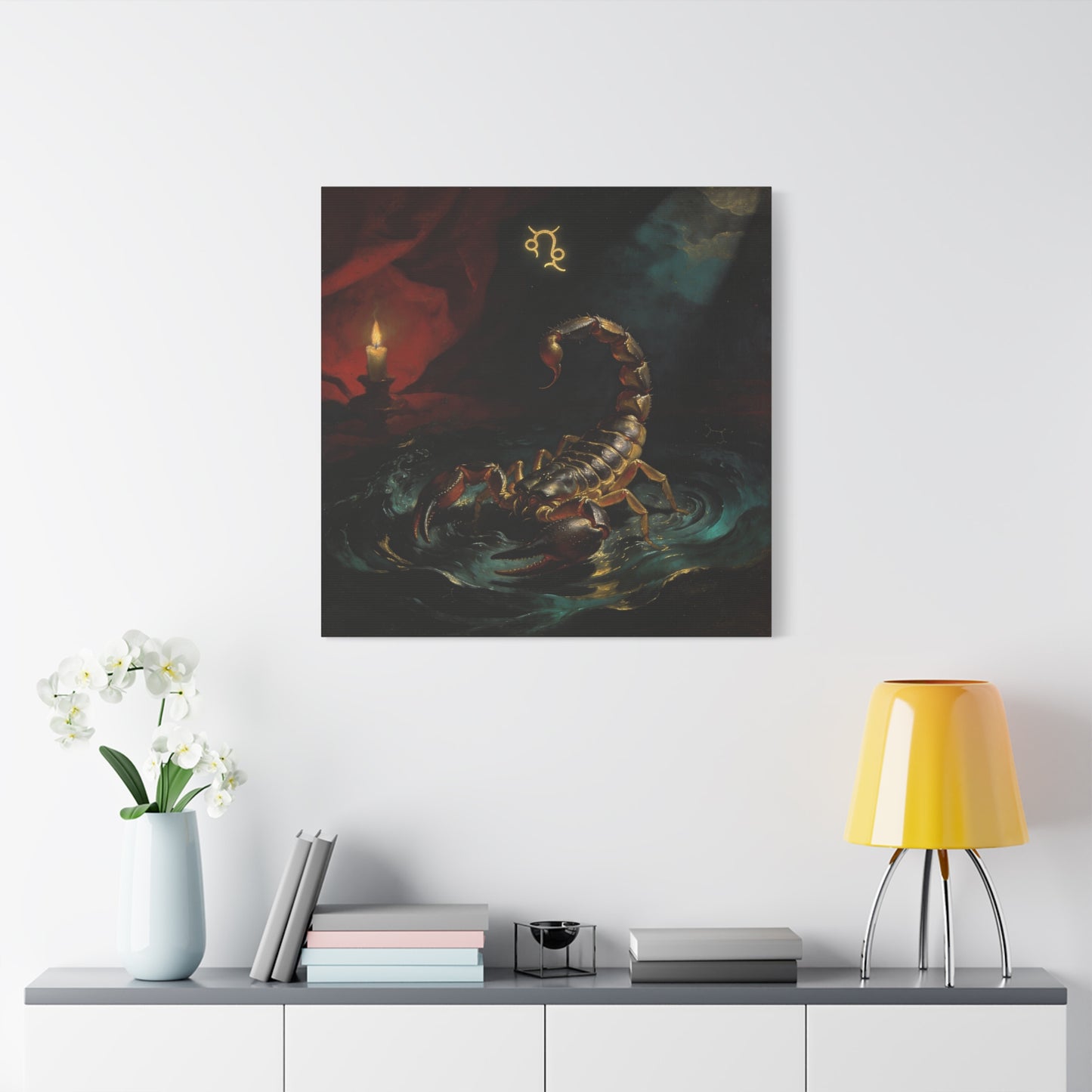 Scorpion Zodiac Canvas Wall Decor - Candlelit Astrology Painting, Dark Vintage Gothic Print - Matte Cotton Canvas, Mysterious Maximalist Style - Bedroom Decoration, Study Accent - Office Wall Art