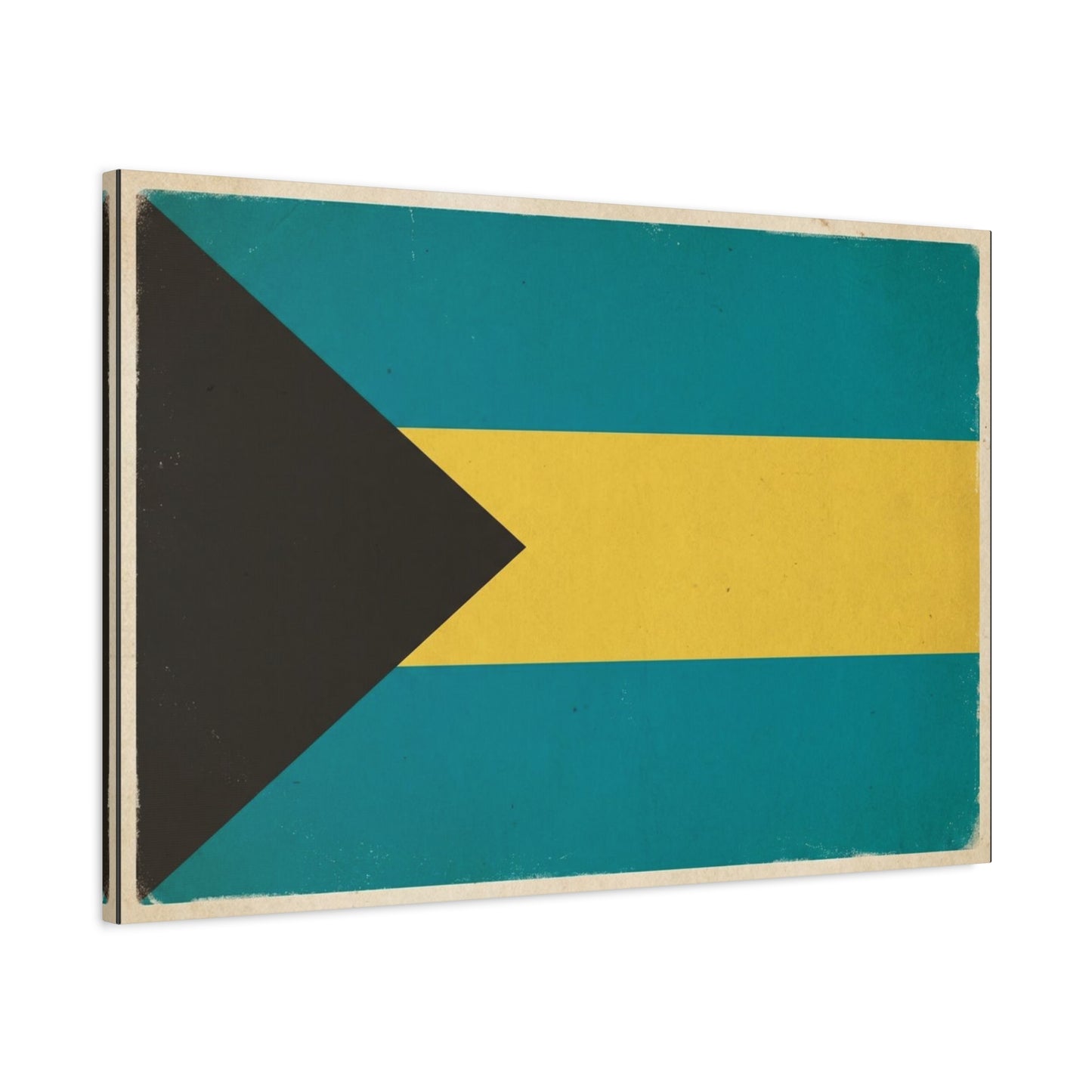 Bahamas Flag Canvas Wall Art - Vintage Caribbean National Flag Print, Blue Yellow Black Geometric Design - Coastal Decor - Living Room Home Decoration - Living Room Wall Decor - Modern Farmhouse Style