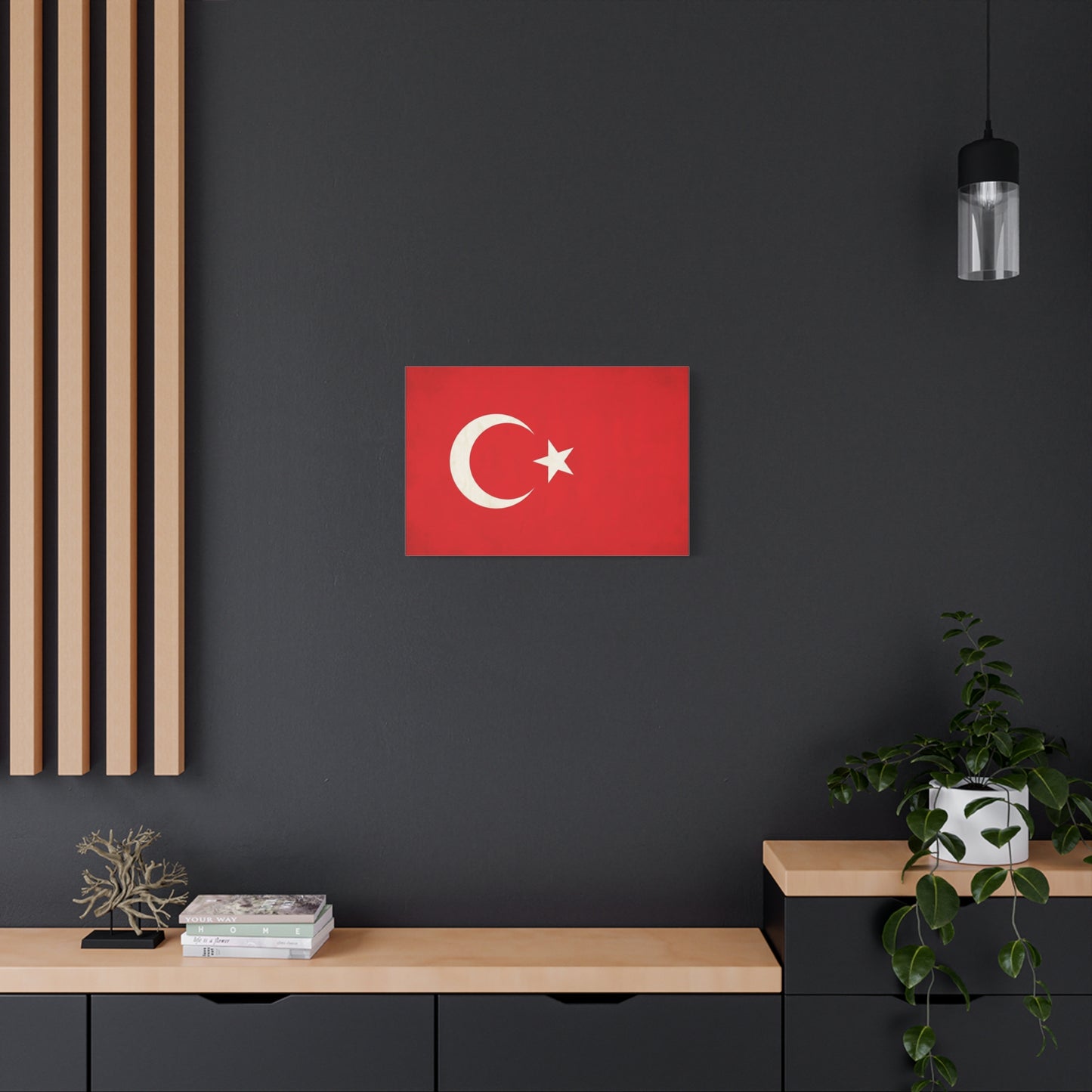 Turkey Flag Canvas Wall Art - Red Crescent Star Turkish Flag Print - Vintage Patriotic Decor, Matte Canvas Print, Living Room Home Decoration, Bedroom Accent - Living Room Wall Decor - Ready to Hang