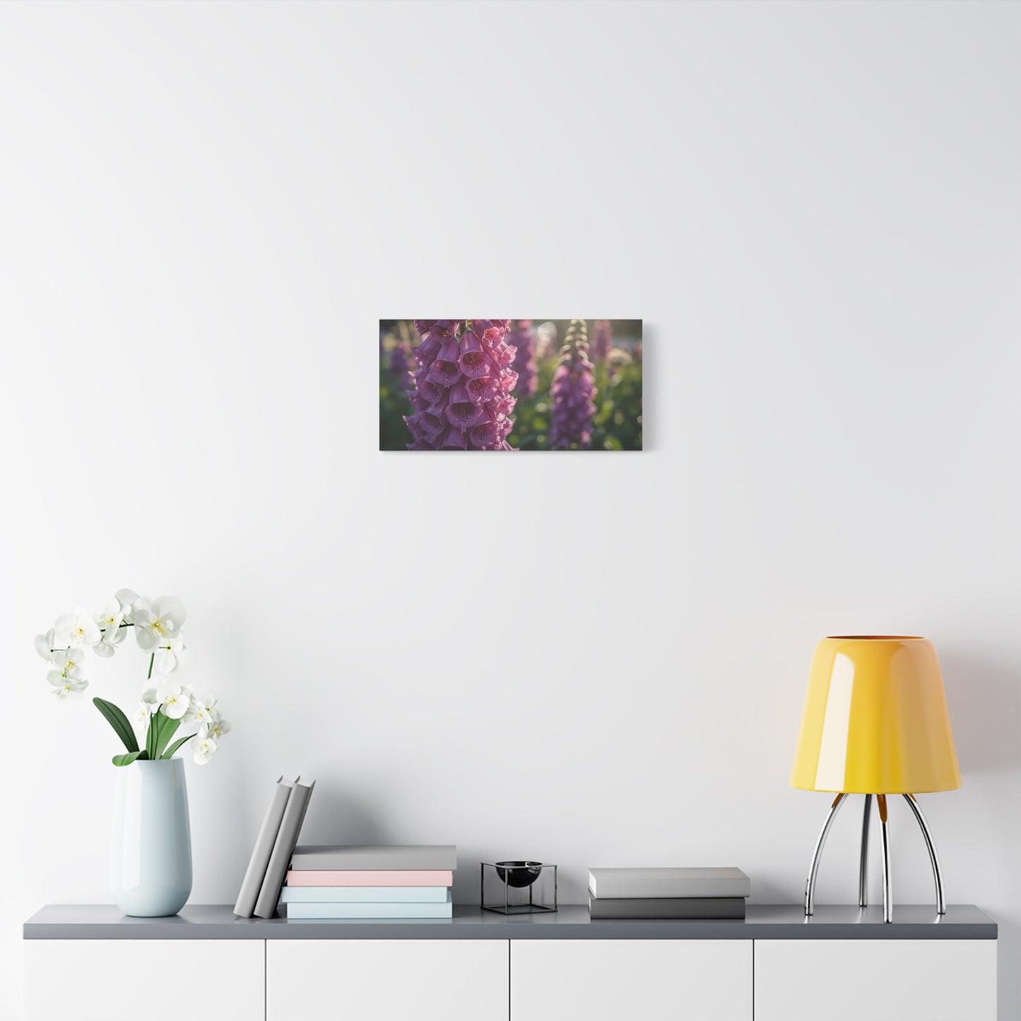 Purple Foxglove Flower Canvas Wall Art - Botanical Floral Art Print, Soft Golden Light, Matte Finish Decor - Bedroom Wall Hanging, Living Room Accent, Spa Style Interior Design - Ready to Hang