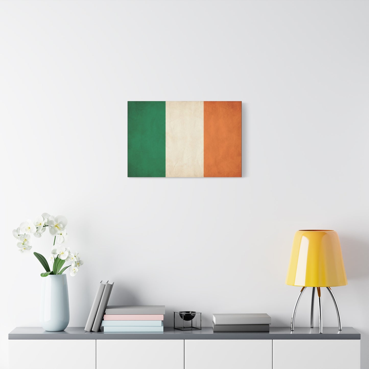 Irish Flag Canvas Wall Art - Vintage Tricolor Ireland Print, Green White Orange Rustic Texture - Minimalist Traditional Style - Living Room Wall Decor, Office Art Accent - Bedroom Home Decoration