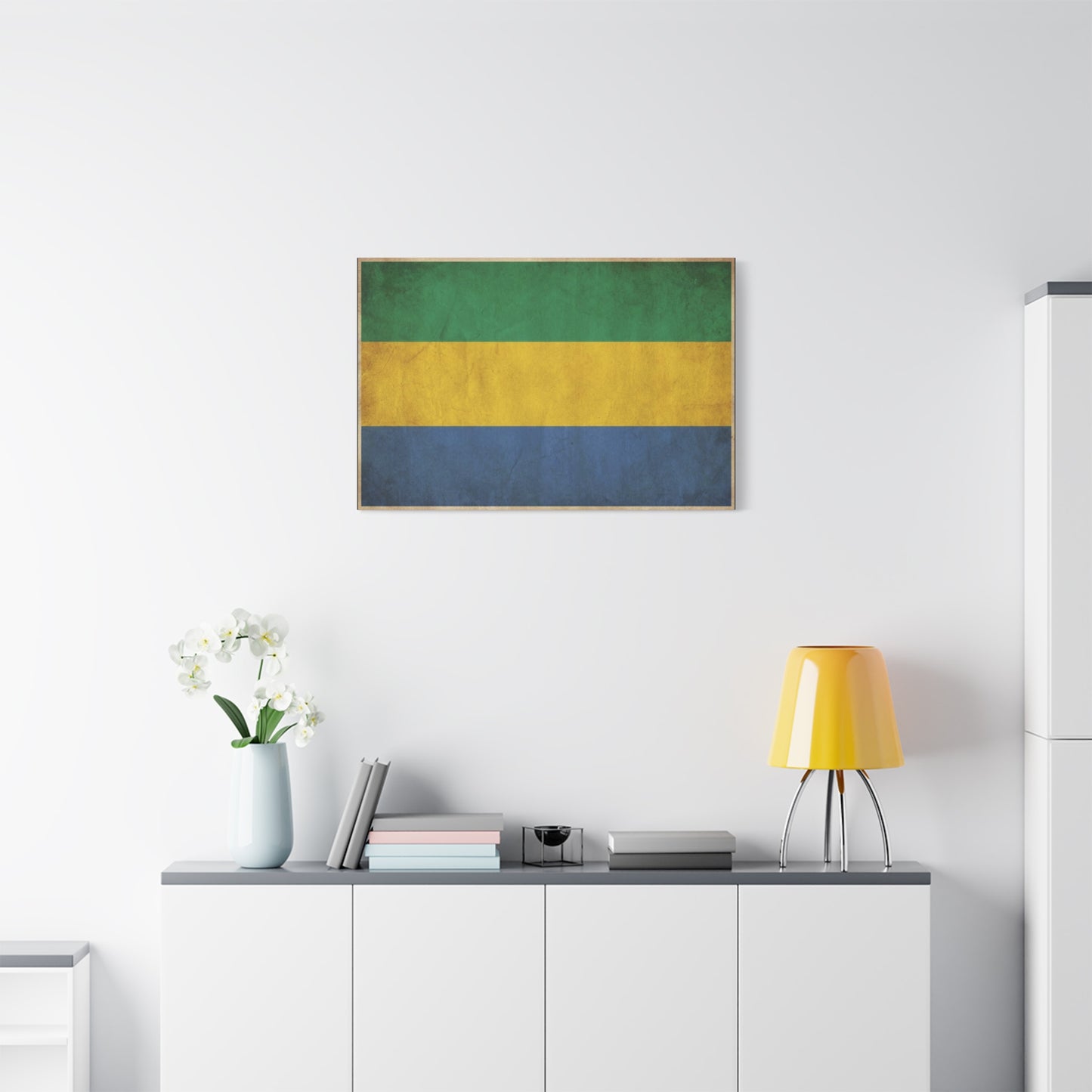 Gabon Flag Canvas Wall Art - Vintage Green Yellow Blue Country Print - Rustic Textured National Pride Decor - Living Room Wall Decor, Bedroom Home Decoration, Dorm Accent - Bedroom Home Decoration