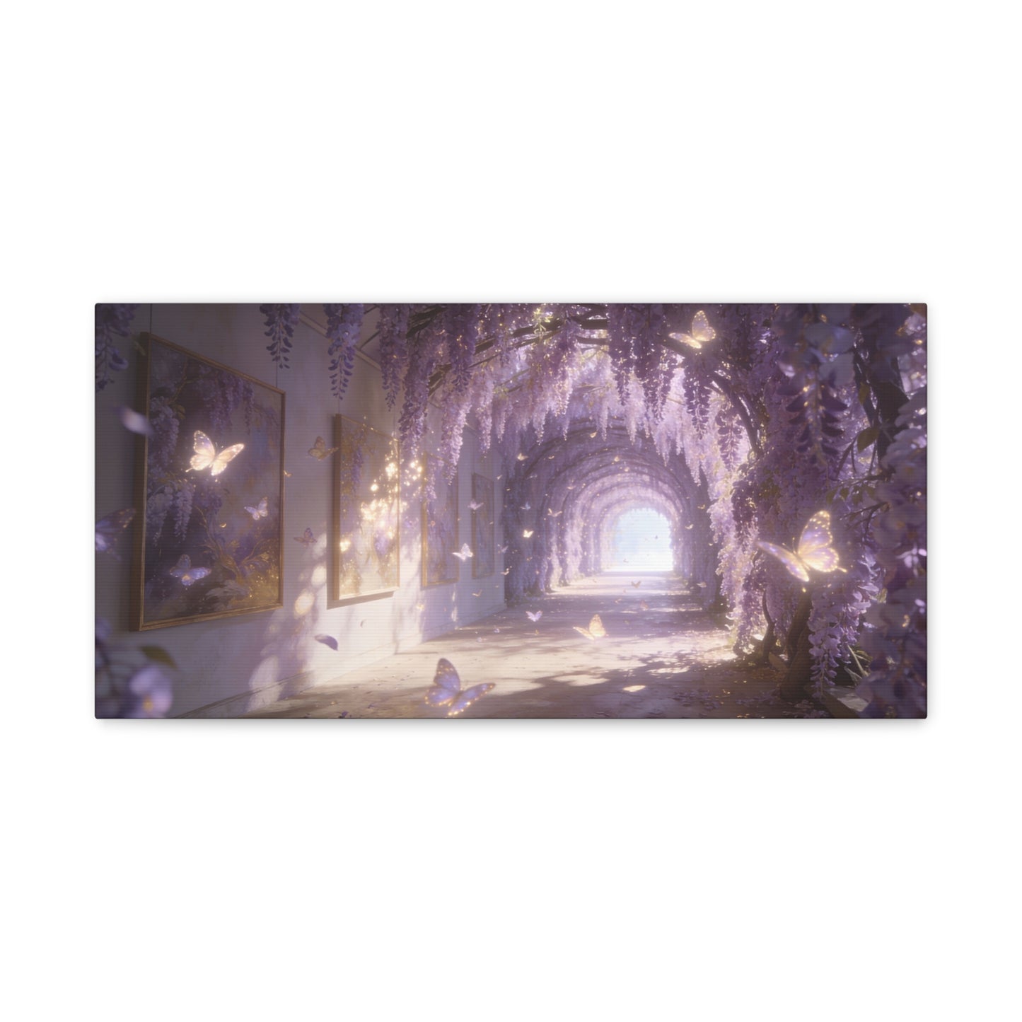 Wisteria Butterfly Canvas Wall Art - Dreamy Floral Tunnel Illustration, Lavender Glow, Matte Cotton Print - Contemporary Fantasy Style - Bedroom Wall Decor, Living Room Home Accent - Ready to Hang