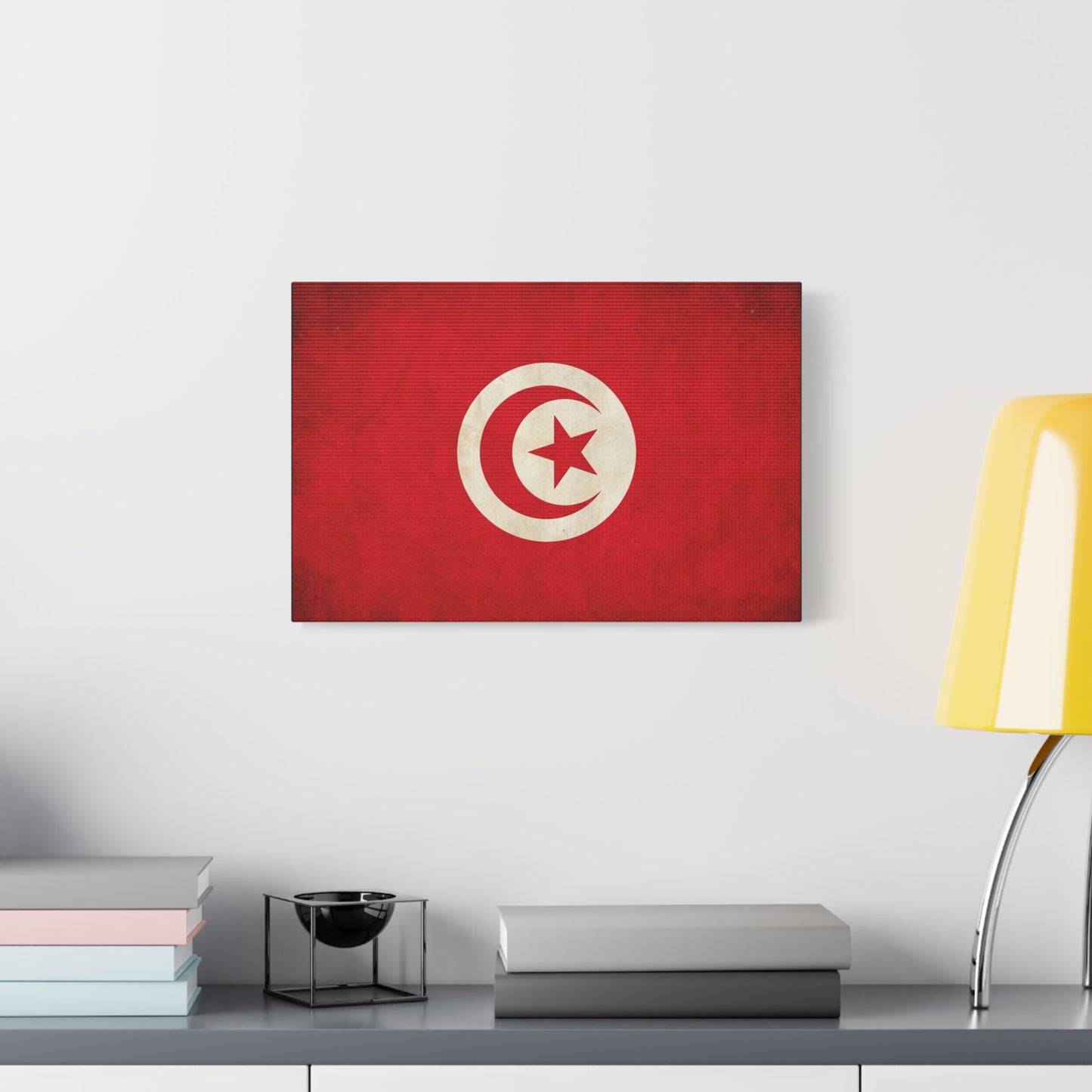 Tunisia Flag Canvas Wall Art - Vintage Red Crescent Star Print, Patriotic Country Decor - Matte Cotton Artwork - Living Room Wall Decor - Bedroom Home Decoration - Bedroom Home Decoration