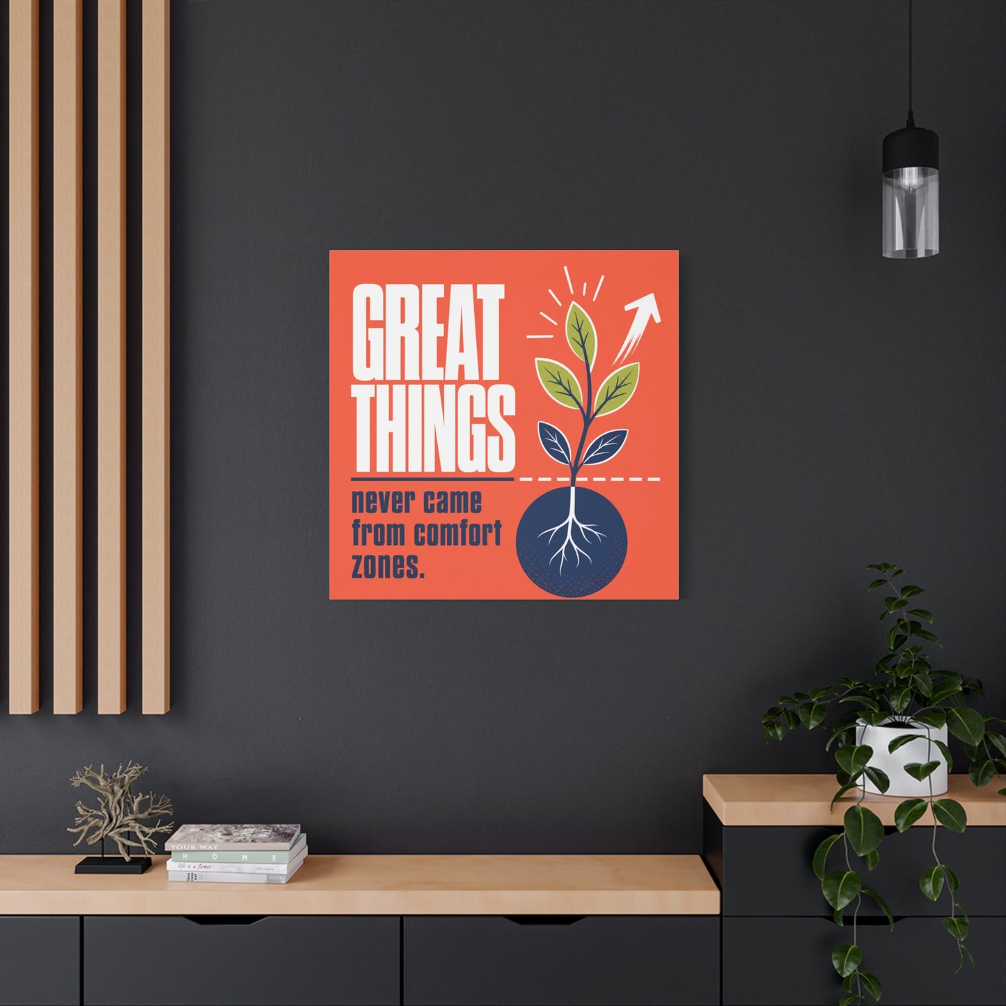 "Great Things Never Came From Comfort Zones" Typography Canvas Wall Art - Motivational Quote Print, Modern Orange Blue Office Decor, Bedroom Home Decoration - Office Wall Art - Bedroom Home Decoration