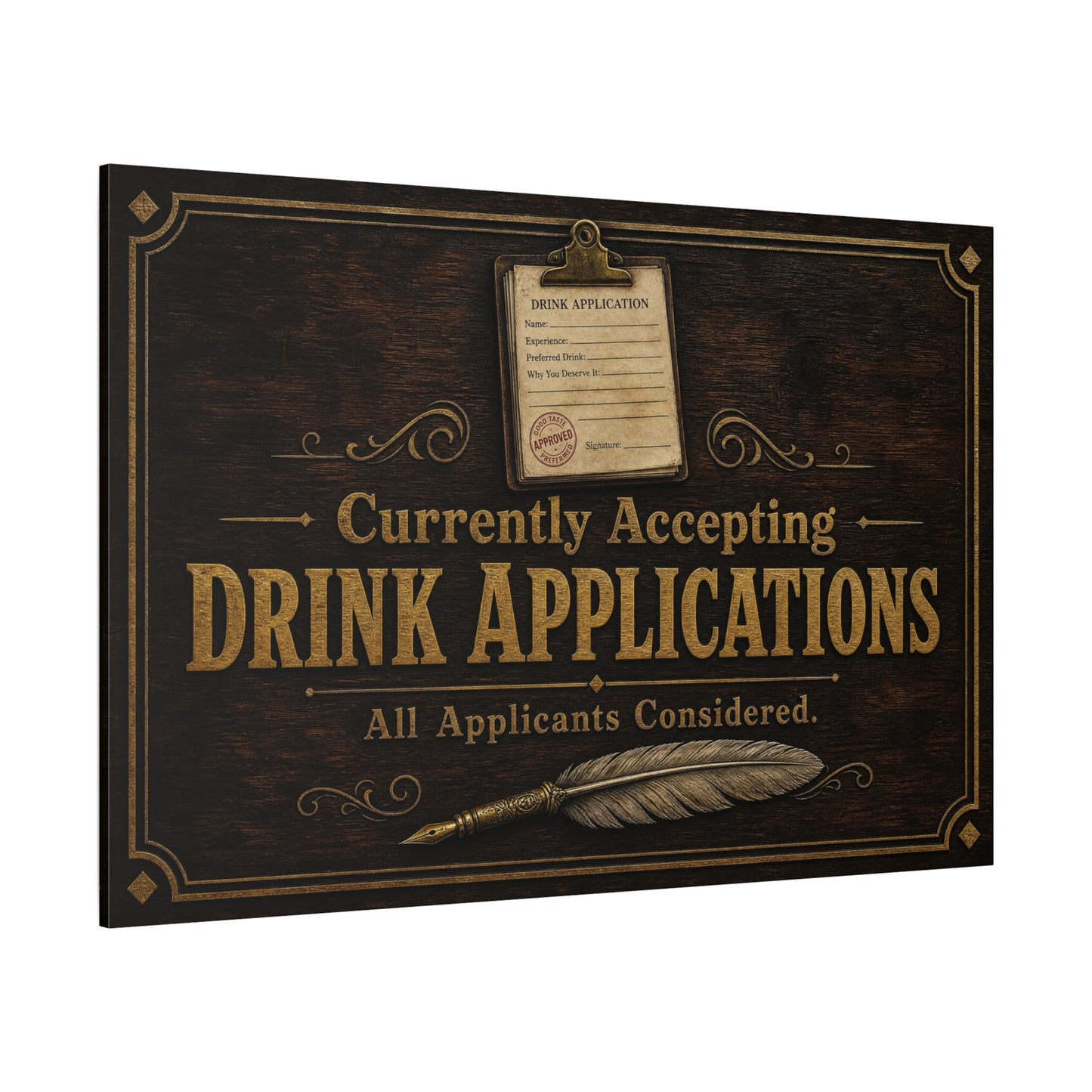 "Currently Accepting Drink Applications" Funny Canvas Wall Art - Vintage Bar Sign Quote, Rustic Brown Typography Decor - Humorous Pub Wall Hanging - Cocktail Lounge Decor - Speakeasy Style Sign