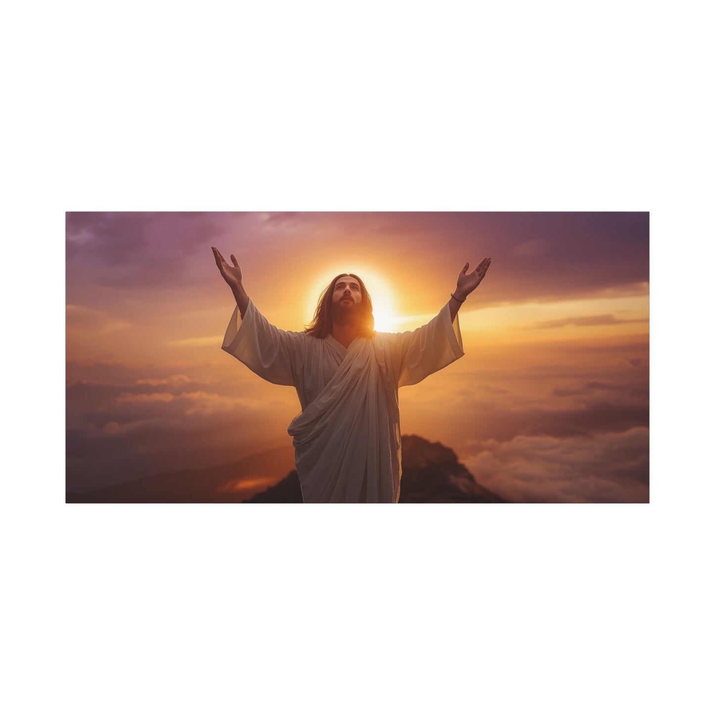 Jesus Christ Canvas Wall Art - Risen Savior At Sunrise With Raised Hands - Cotton Canvas Print, Religious Home Decor - Traditional Style For Living Room Bedroom Office Meditation Space - Ready to Hang