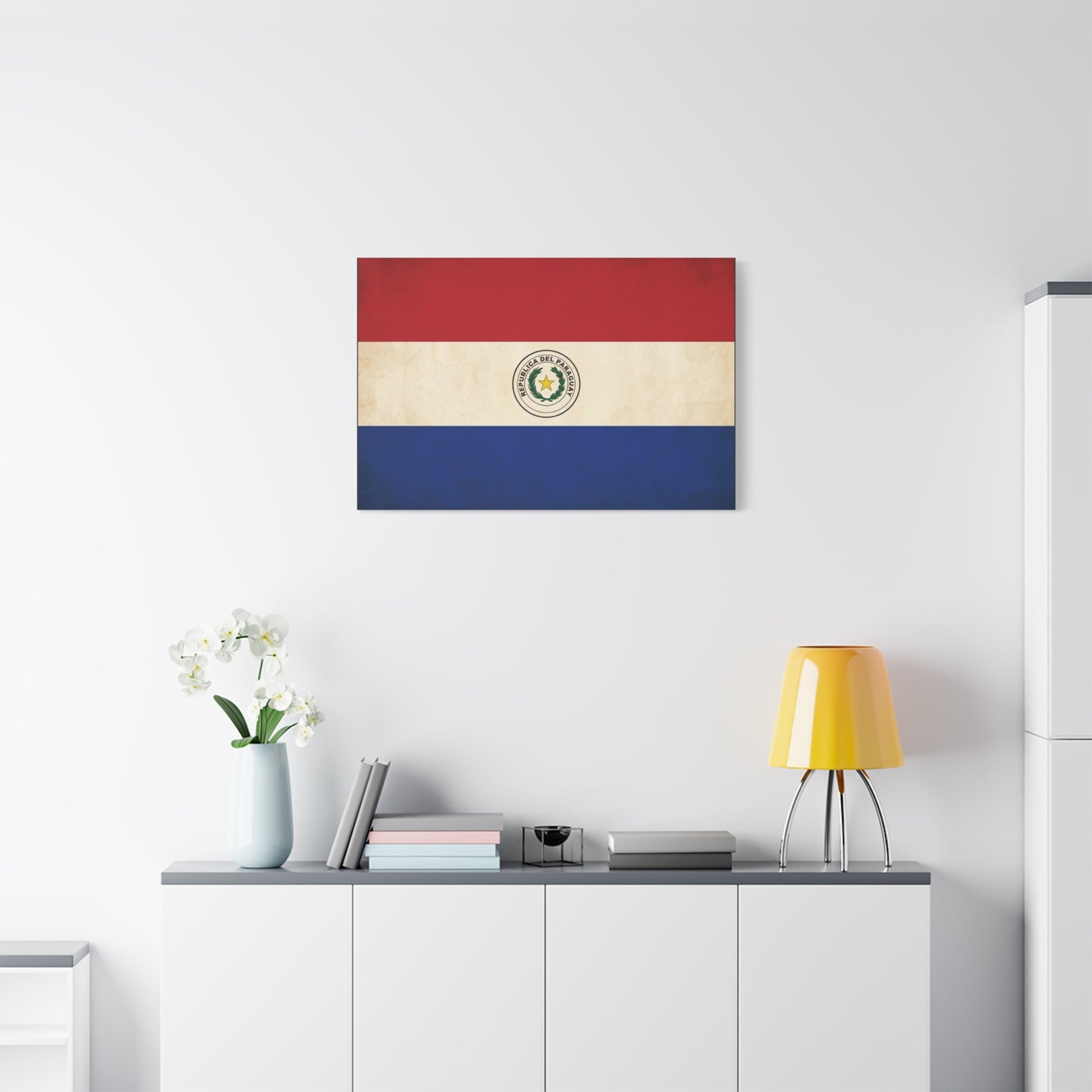 "Republica Del Paraguay" Paraguay Flag Canvas Wall Art - Vintage National Flag Print, Patriotic Heritage Decor - Matte Cotton Artwork - Living Room Home Decoration, Office Accent - Office Wall Art