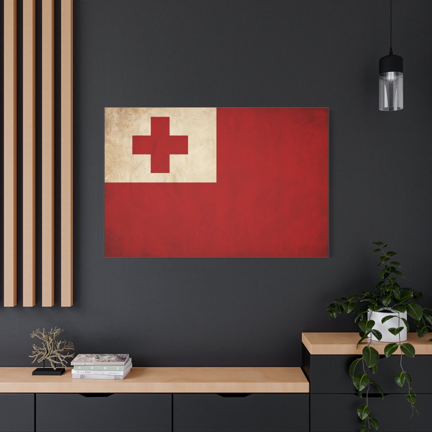 Tonga Flag Canvas Wall Art - Vintage Red Cross National Banner Print, Matte Cotton Decor - Traditional Patriotic Style - Living Room Home Decoration - Living Room Wall Decor - Bedroom Home Decoration