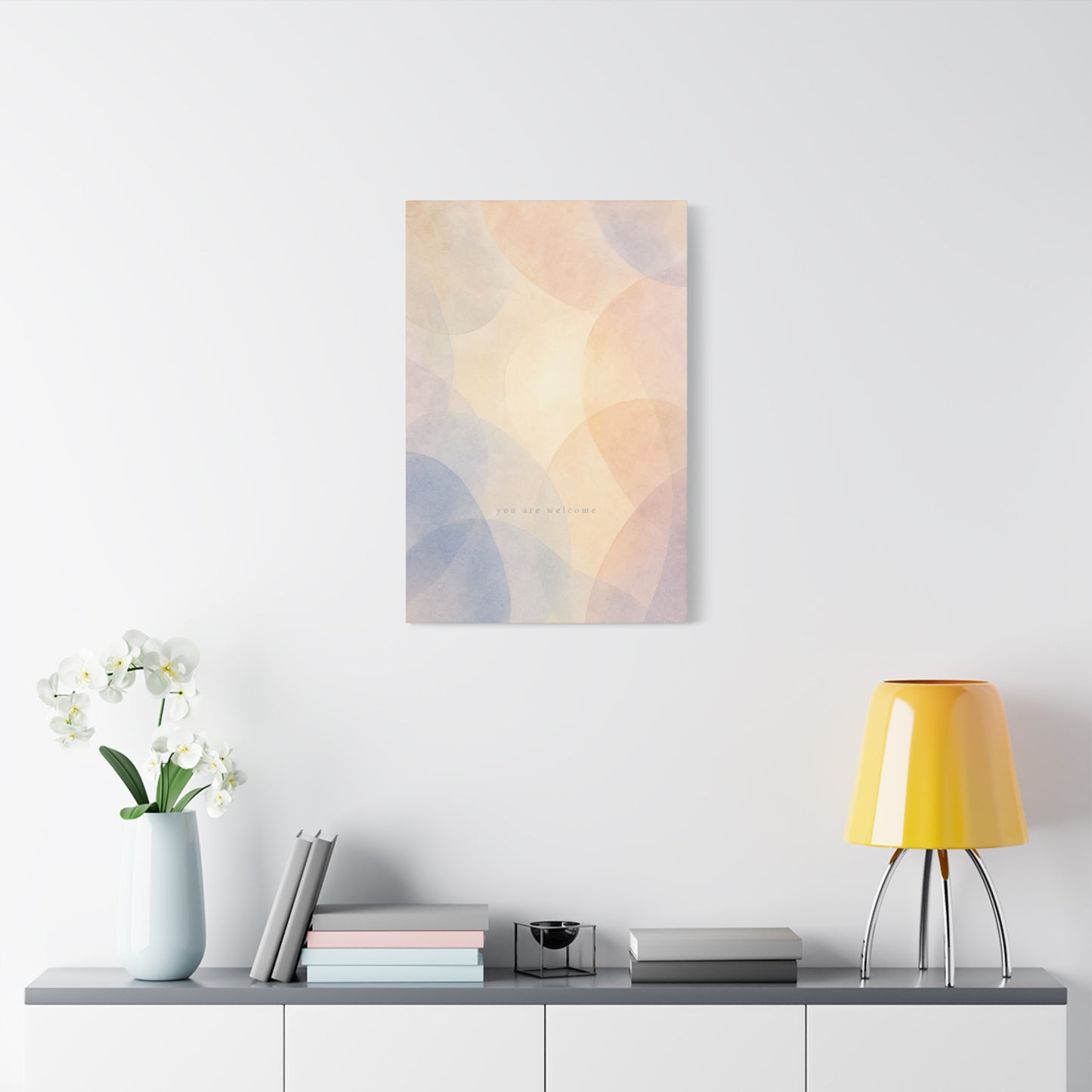 "You Are Welcome" Abstract Canvas Wall Art - Pastel Geometric Arches, Minimalist Modern Wall Decor - Soft Peach Blue Neutral Home Decoration - Bedroom Living Room Office Accent - Ready to Hang
