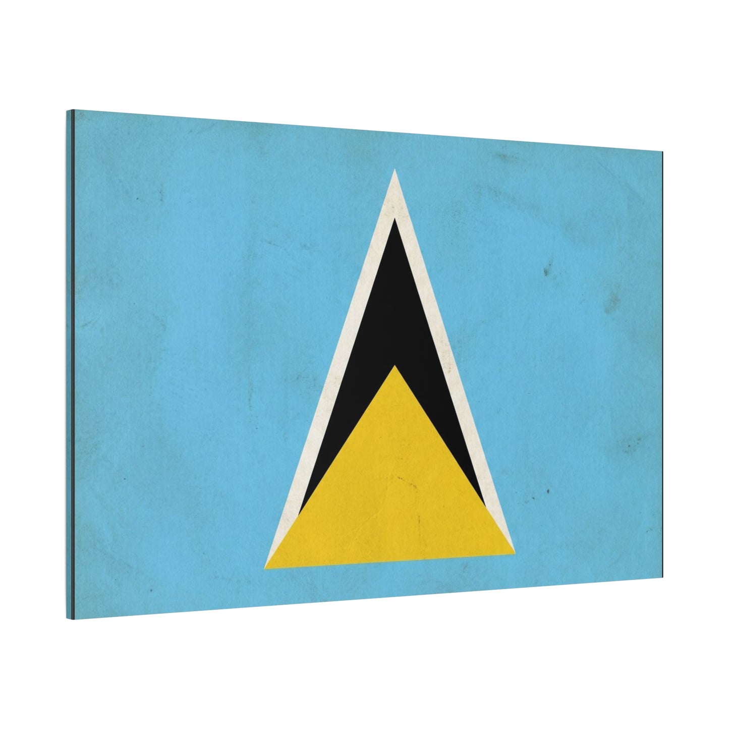 Saint Lucia Flag Canvas Wall Art - Blue Yellow Black Triangle Design, Minimalist Geometric Print - Modern Caribbean Decor - Living Room Wall Decor, Office Art Accent - Bedroom Home Decoration