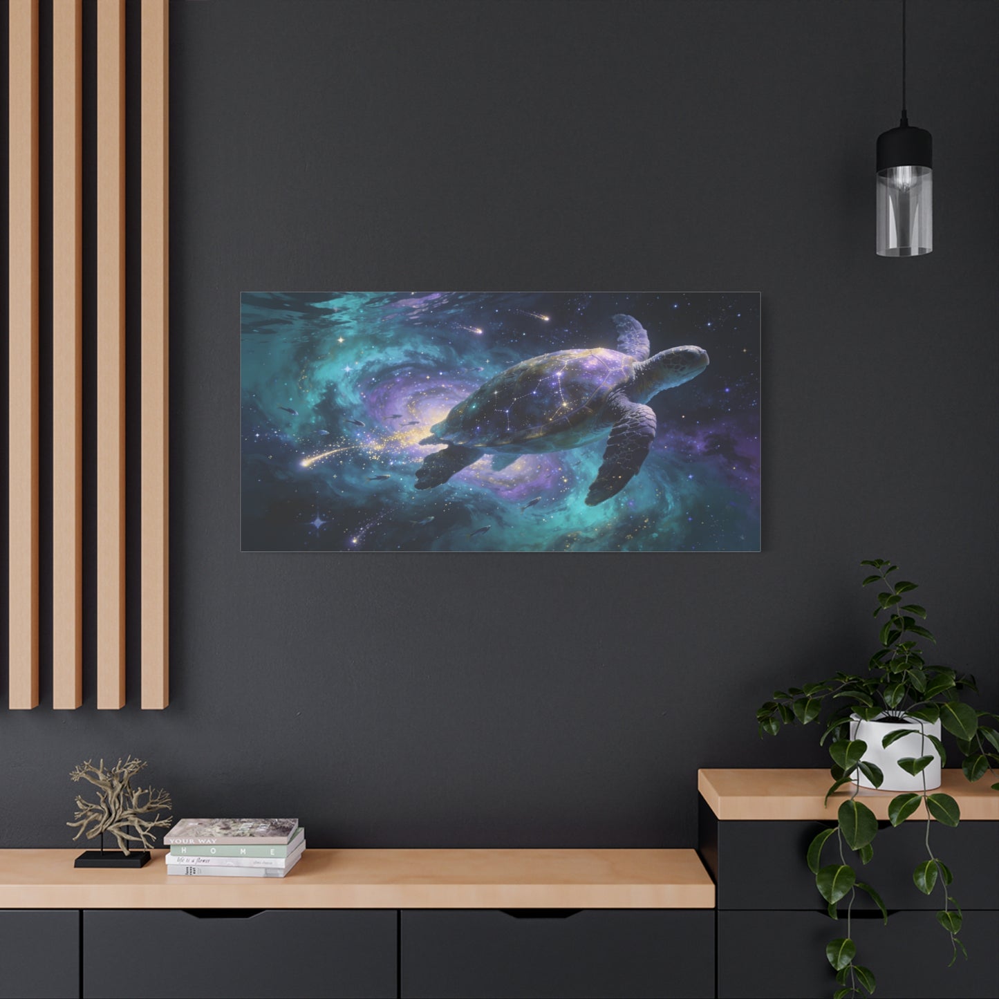 Cosmic Sea Turtle Canvas Wall Art - Celestial Galaxy Ocean Animal Print, Surreal Space Decor - Matte Cotton Canvas - Contemporary Fantasy Style - Living Room Bedroom Office Wall Decor - Ready to Hang