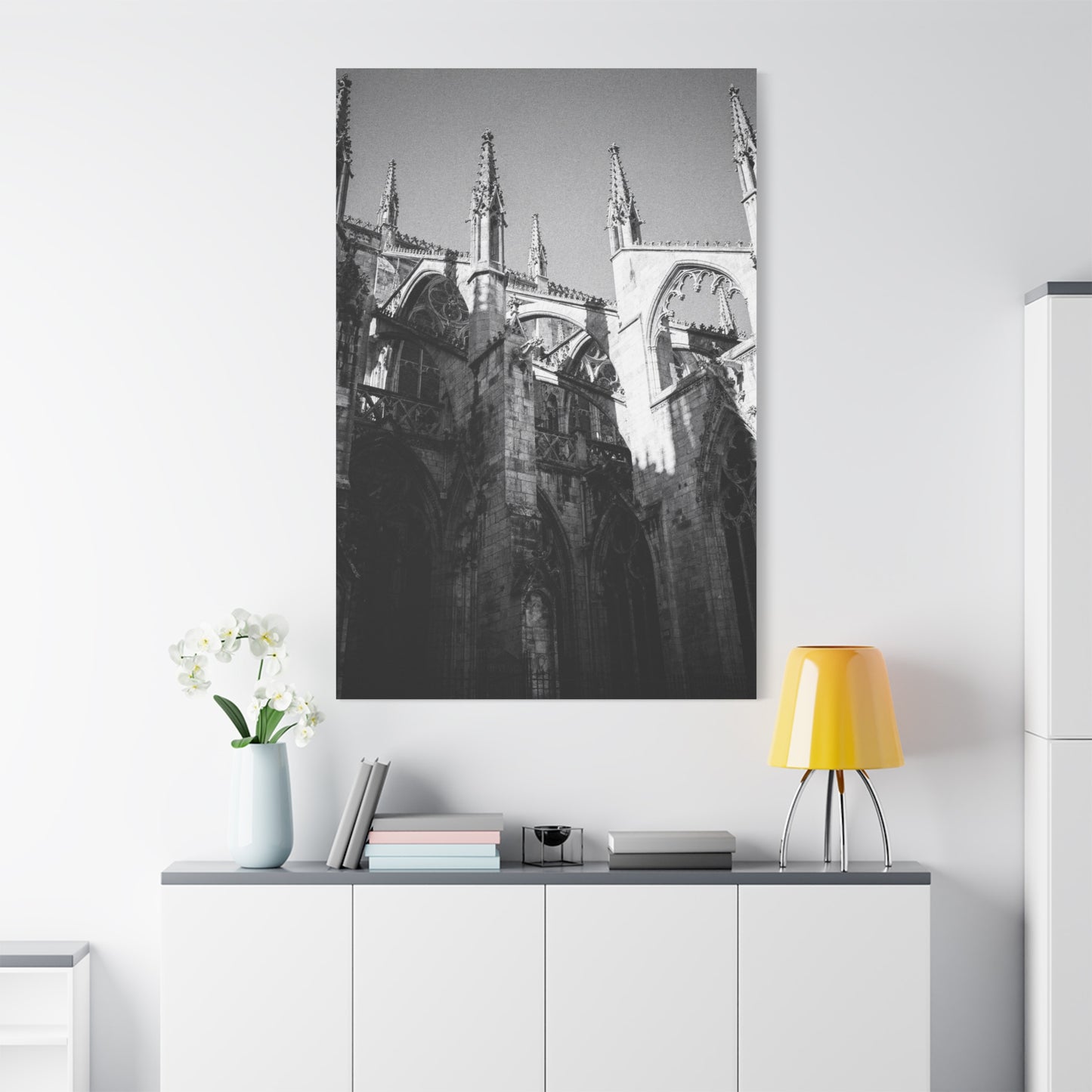 Gothic Cathedral Architecture Canvas Wall Art - Black And White Art Print - Vintage Stone Arches, Spires - Moody Traditional Style - Living Room Wall Decor Office Art - Modern Farmhouse Style
