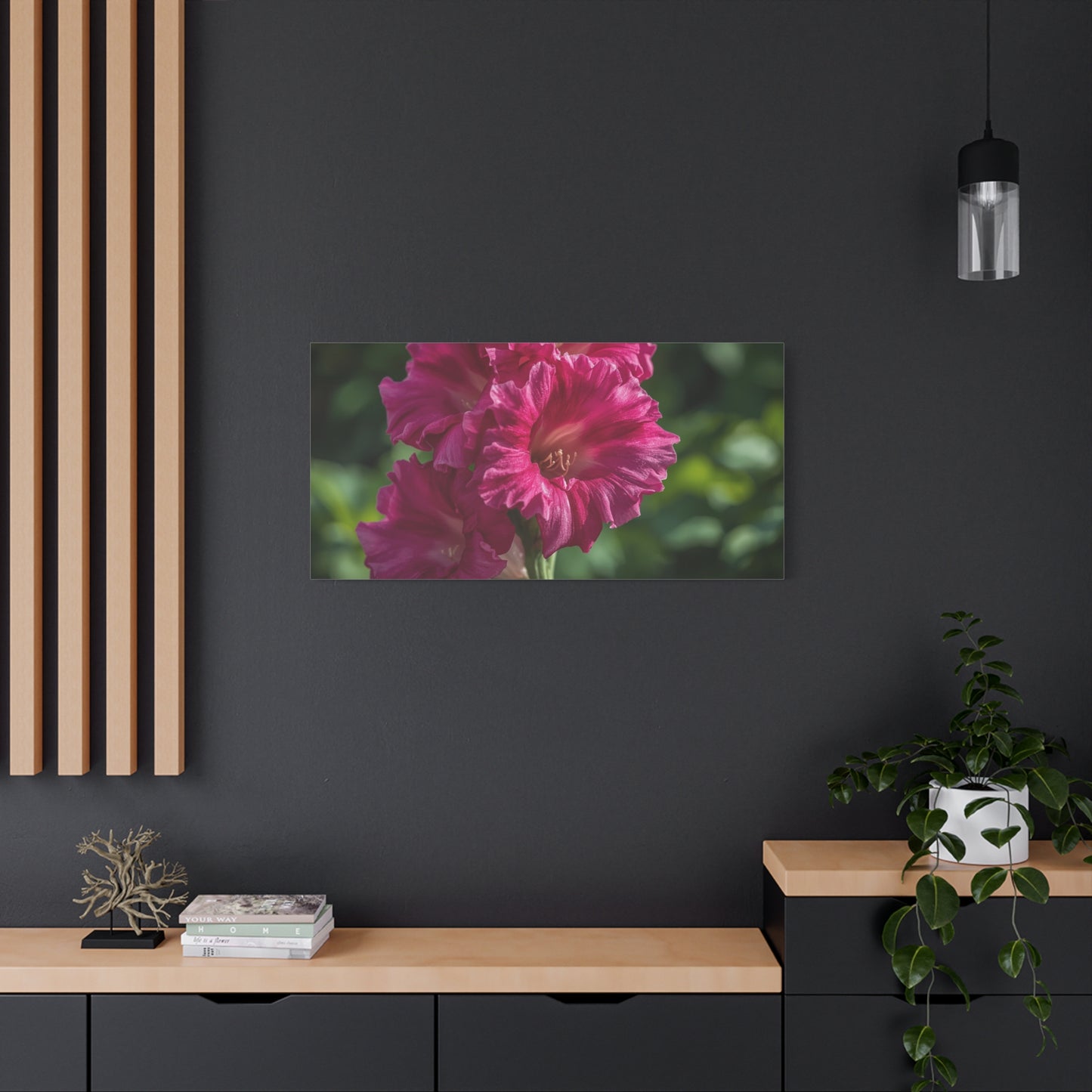 Magenta Gladiolus Flower Canvas Wall Art - Floral Botanical Close Up Art Print - Soft Light, Matte Cotton Canvas - Contemporary Bedroom Decor, Living Room Wall Decor, Office Accent - Ready to Hang