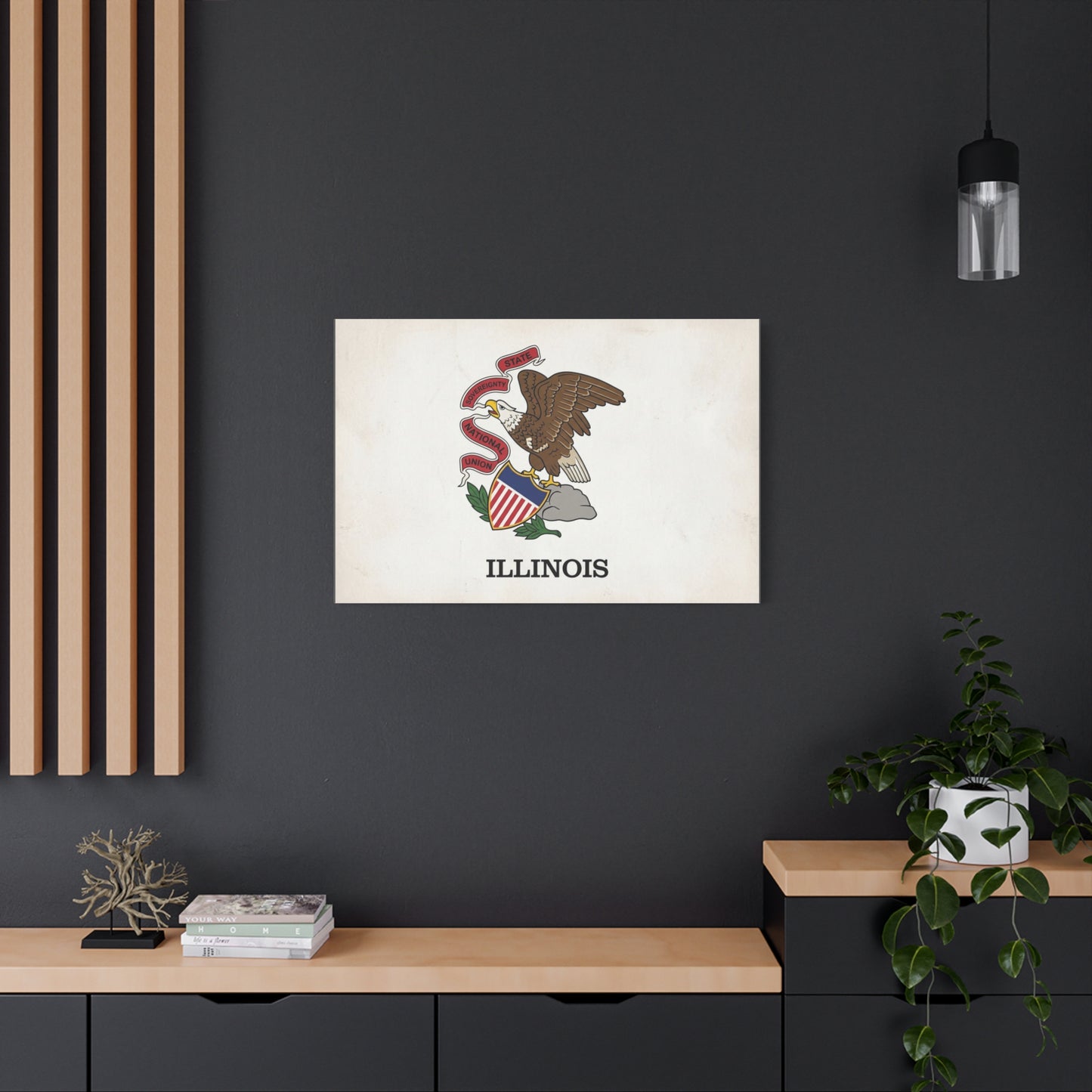 "Illinois" State Flag Canvas Wall Art - Bald Eagle Crest, Vintage State Pride Print - Matte Cotton Art Print - Traditional Americana Style - Living Room Decor, Office Accent - Living Room Wall Decor