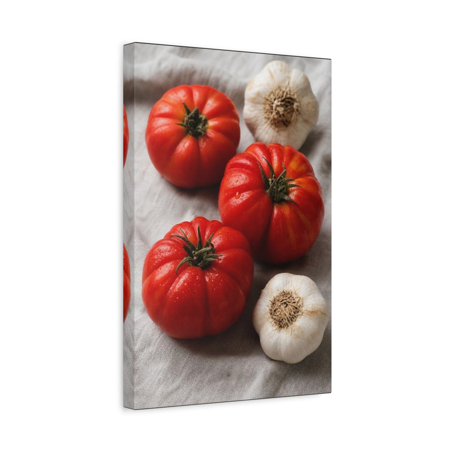 Heirloom Tomato Still Life Canvas Wall Art - Garlic Kitchen Food Art Print - Rustic Matte Canvas Decor - Farmhouse Dining Room Accent, Contemporary Culinary Wall Decor - Modern Farmhouse Style