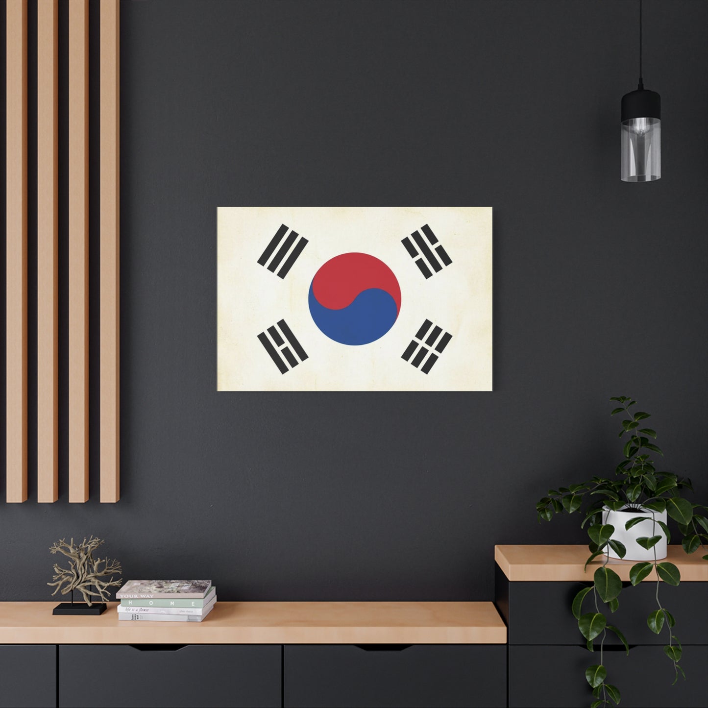 South Korea Flag Canvas Wall Art - Taegeukgi Korean Flag Print, Vintage Minimalist Neutral Decor - Living Room Wall Decor, Dorm Decoration - Bedroom Home Decoration - Modern Farmhouse Style