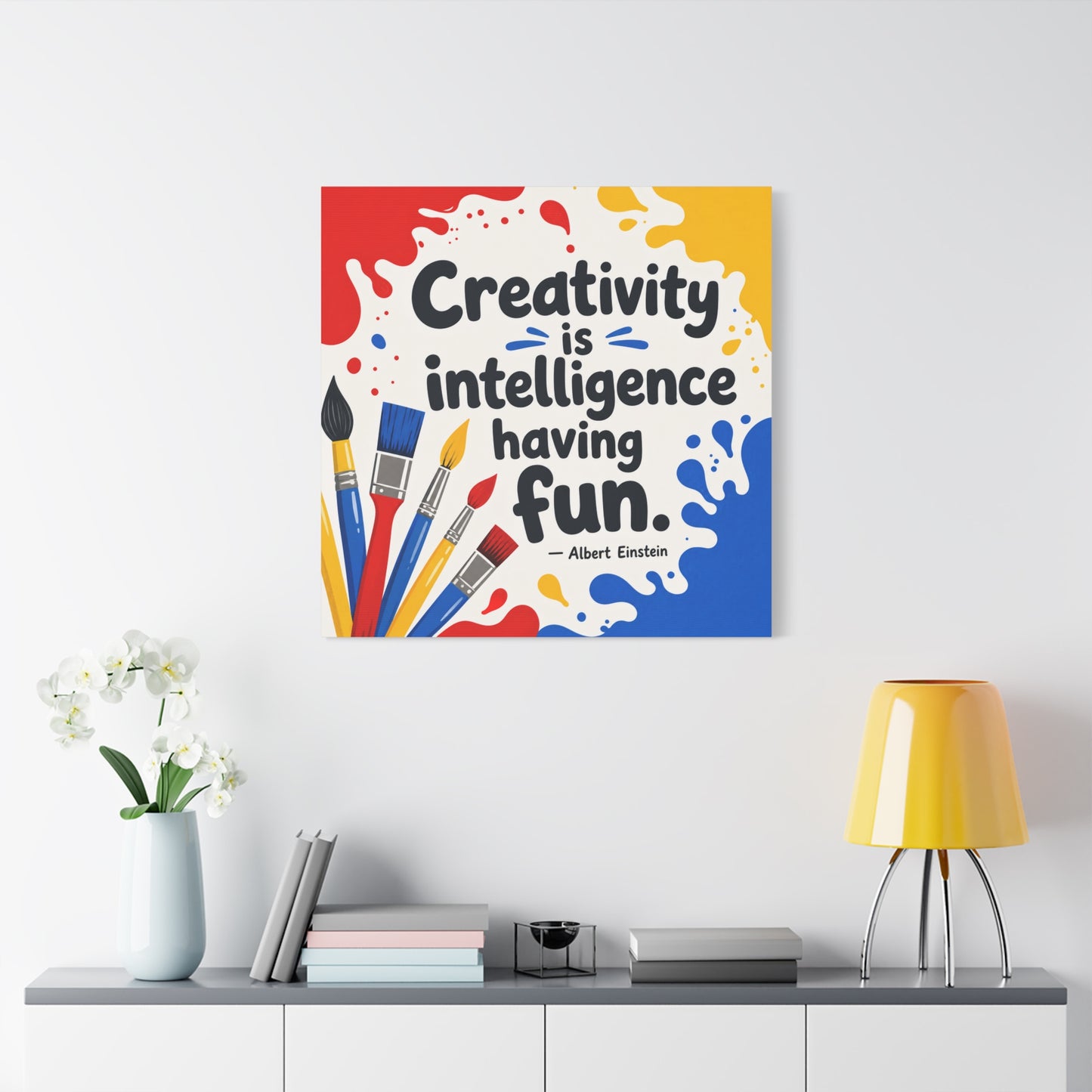 "Creativity Is Intelligence Having Fun." Albert Einstein Canvas Wall Art - Colorful Quote Print, Classroom Decor, Teacher Office Wall Hanging, Kids Playroom Home Decoration - Bedroom Home Decoration