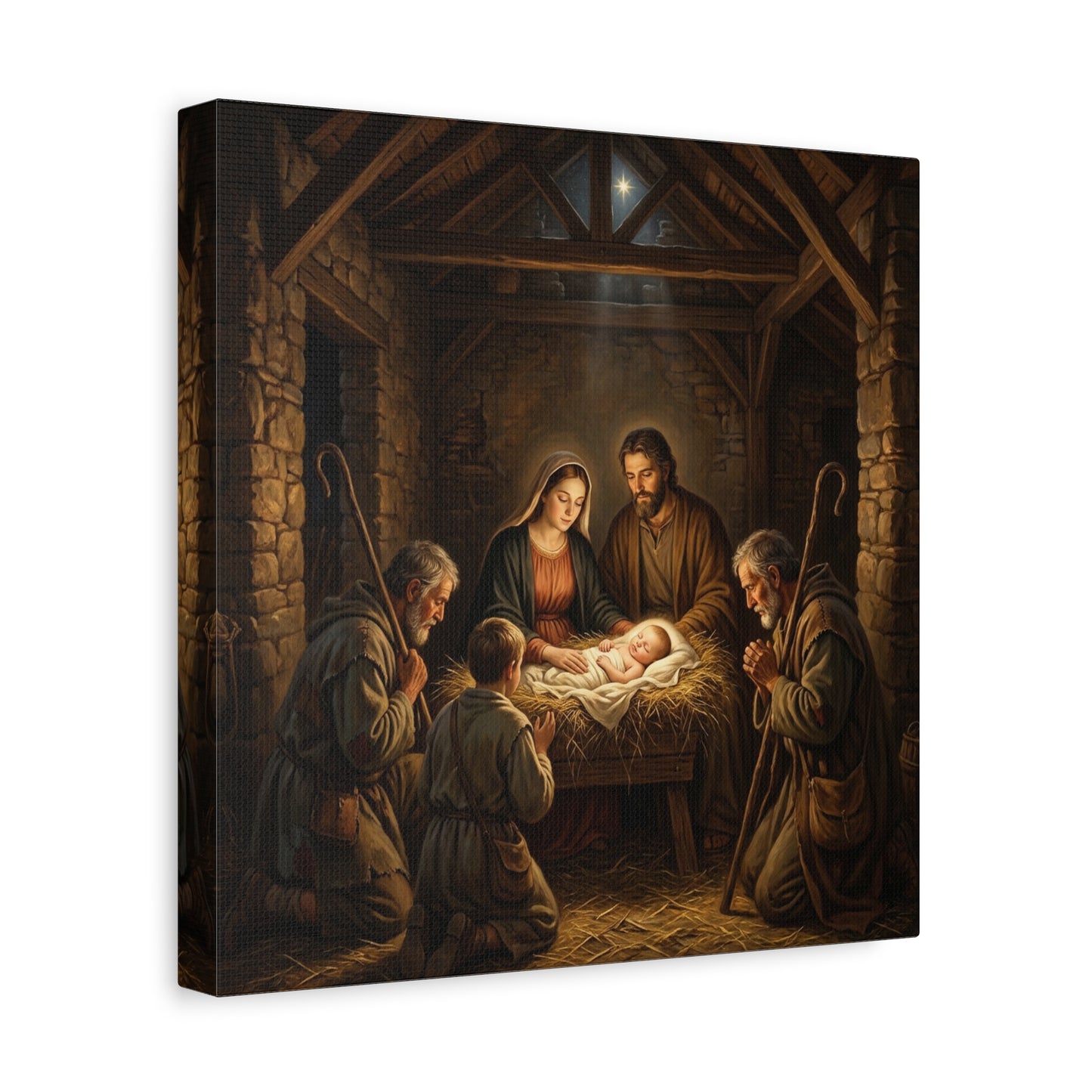 Nativity Scene Canvas Wall Art - Baby Jesus, Virgin Mary, Saint Joseph In Bethlehem Stable - Matte Cotton Print For Living Room Bedroom - Living Room Wall Decor - Bedroom Home Decoration