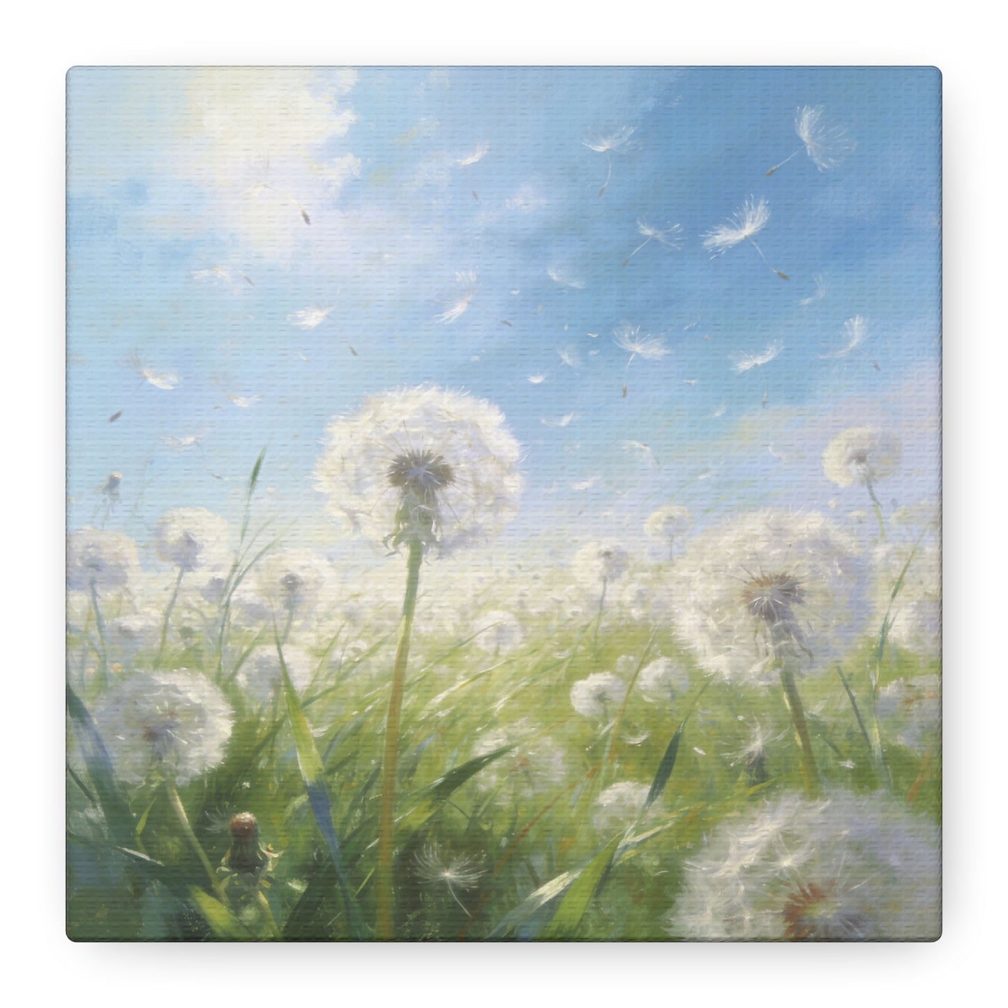Dandelion Meadow Canvas Wall Art - Blue Sky Botanical Canvas Print, Soft Pastel Nature Wall Decor - Matte Cotton Artwork - Bedroom Home Decoration, Living Room Accent - Bedroom Home Decoration