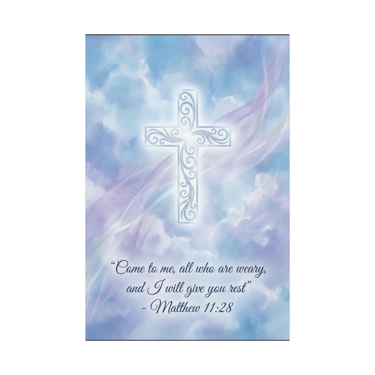 "Come To Me, All Who Are Weary, And I Will Give You Rest" Cross Canvas Wall Art - Matthew 11:28 Scripture Decor, Traditional Christian Wall Hanging, Serene Bedroom Living Room Accent - Ready to Hang