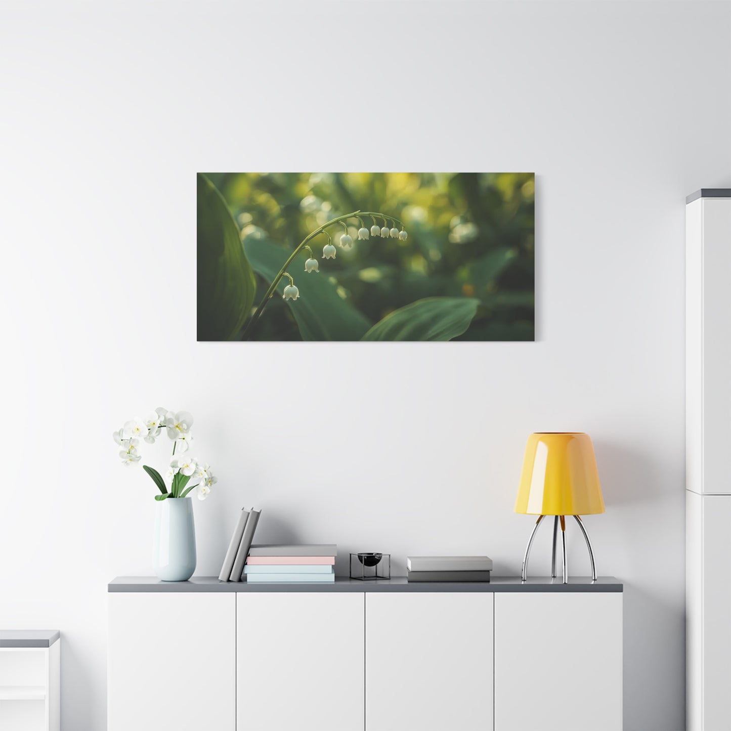 Lily Of The Valley Canvas Wall Art - Botanical Floral Close Up, Soft Green Bokeh - Matte Cotton Art Print, Traditional Style - Bedroom Decoration, Bathroom Accent, Spa Wall Decor - Ready to Hang