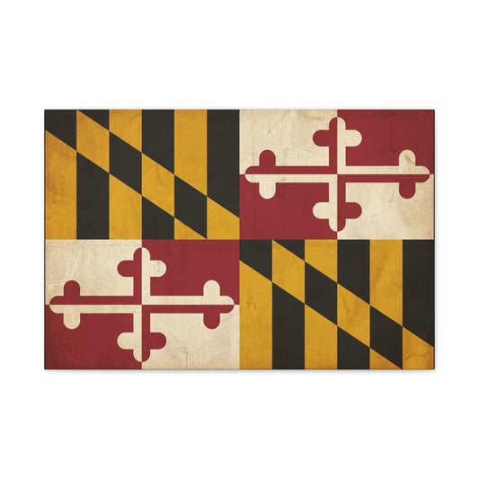Maryland State Flag Canvas Wall Art - Vintage Red Gold Black Crest Design - Rustic Americana Decor - Living Room Wall Decor, Office Decoration - Bedroom Home Decoration - Modern Farmhouse Style