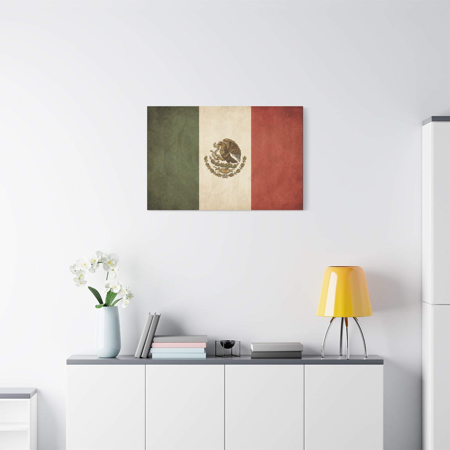 Vintage Mexico Flag Canvas Wall Art - Mexican Eagle Emblem Tricolor Print - Rustic Patriotic Decor, Distressed Cotton Canvas, Living Room Wall Decor, Office Art - Modern Farmhouse Style